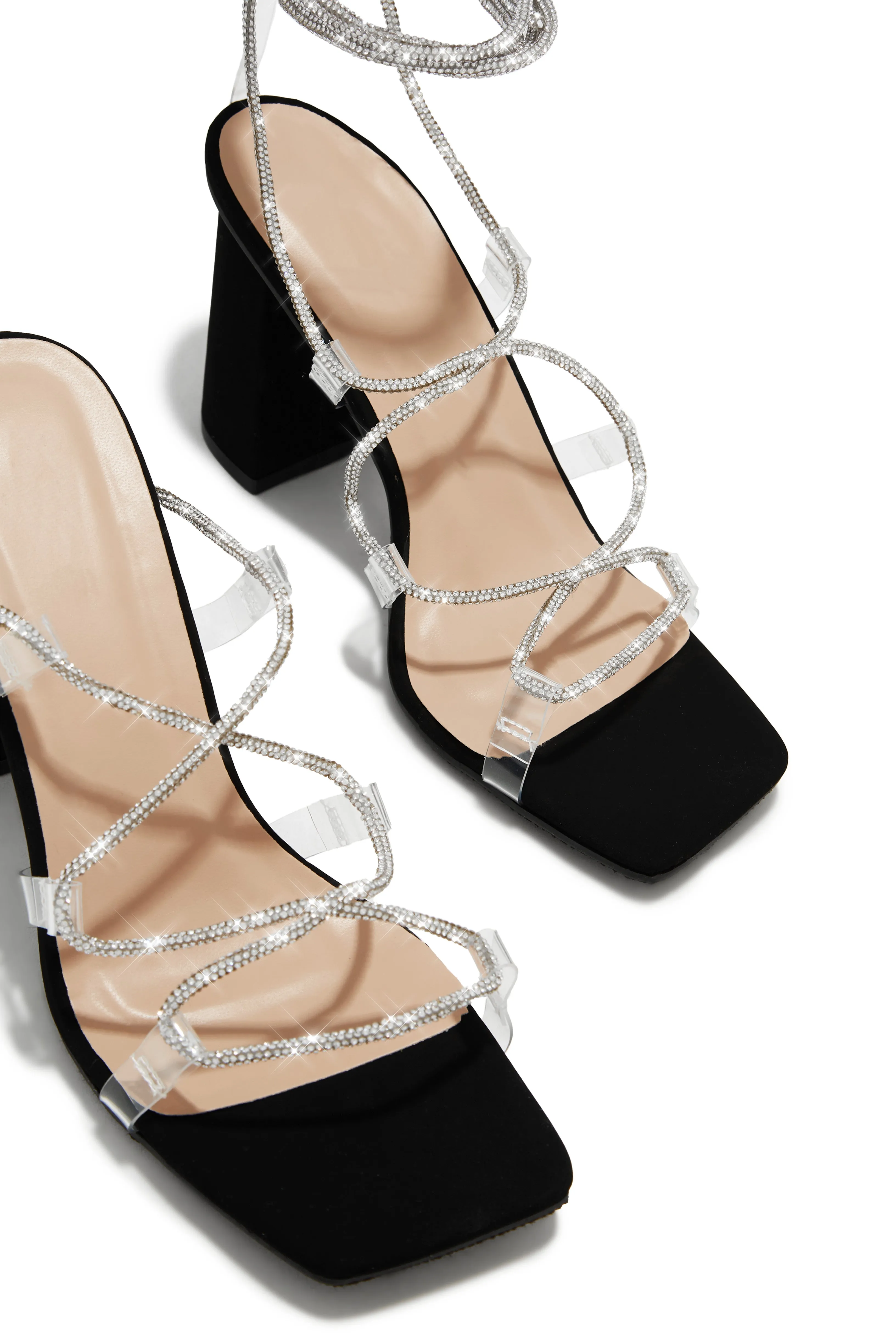 Rosalyn Embellished Lace Up Block Heels - Black sold by Miss Lola product image thumbnail 3