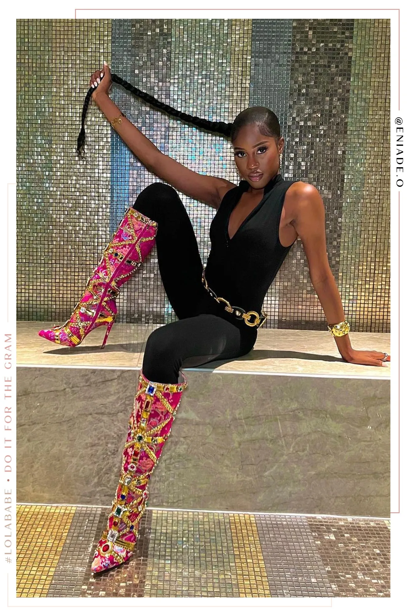 Masterpiece Embellished Knee High Heel Boots - Pink sold by Miss Lola product image thumbnail 3