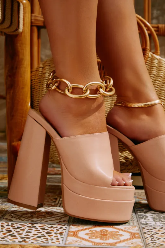 Peyton Platform Block Heel Mules - Nude sold by Miss Lola