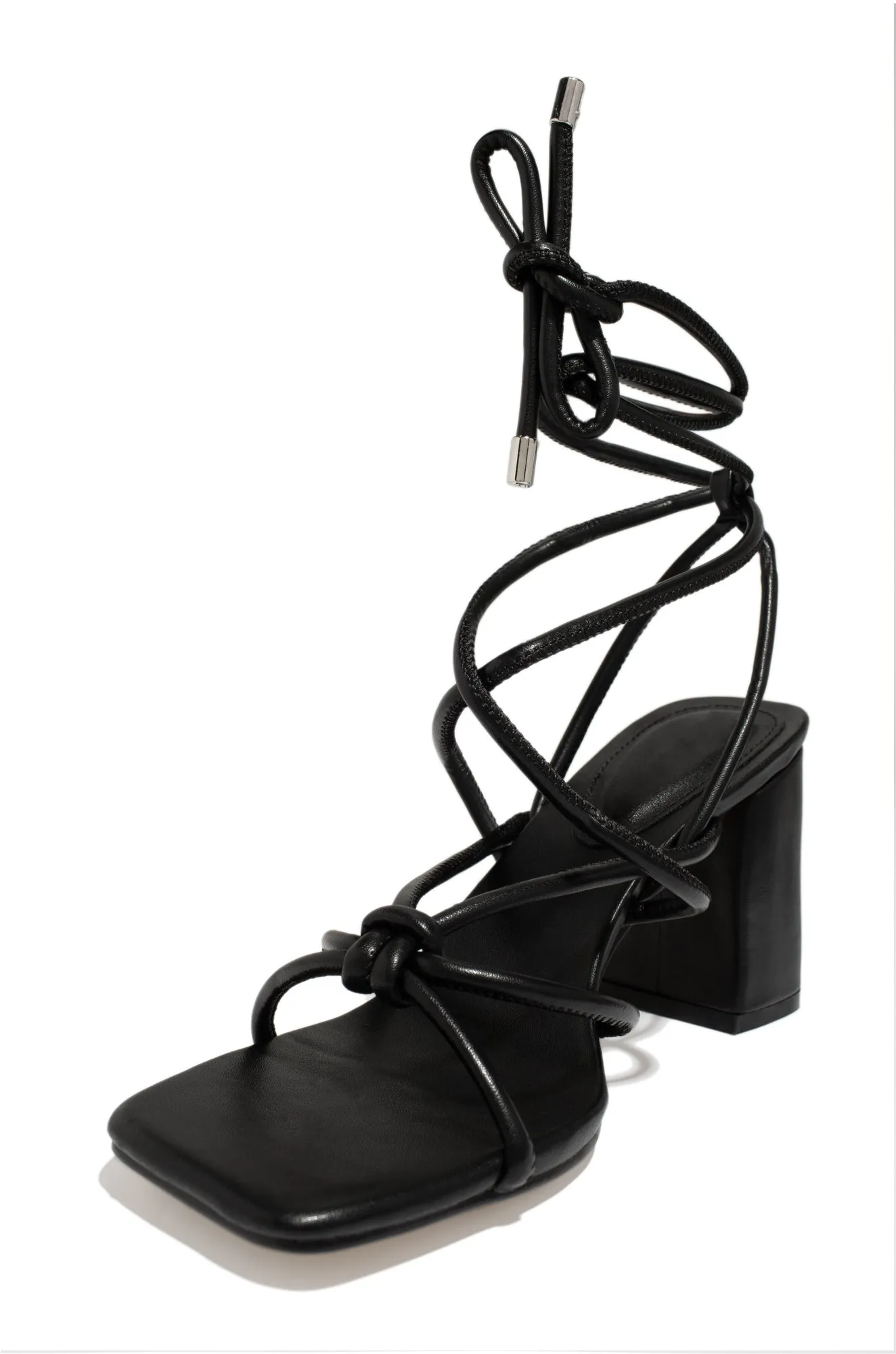 Zavey Lace Up Block Heels - Black sold by Miss Lola product image thumbnail 4