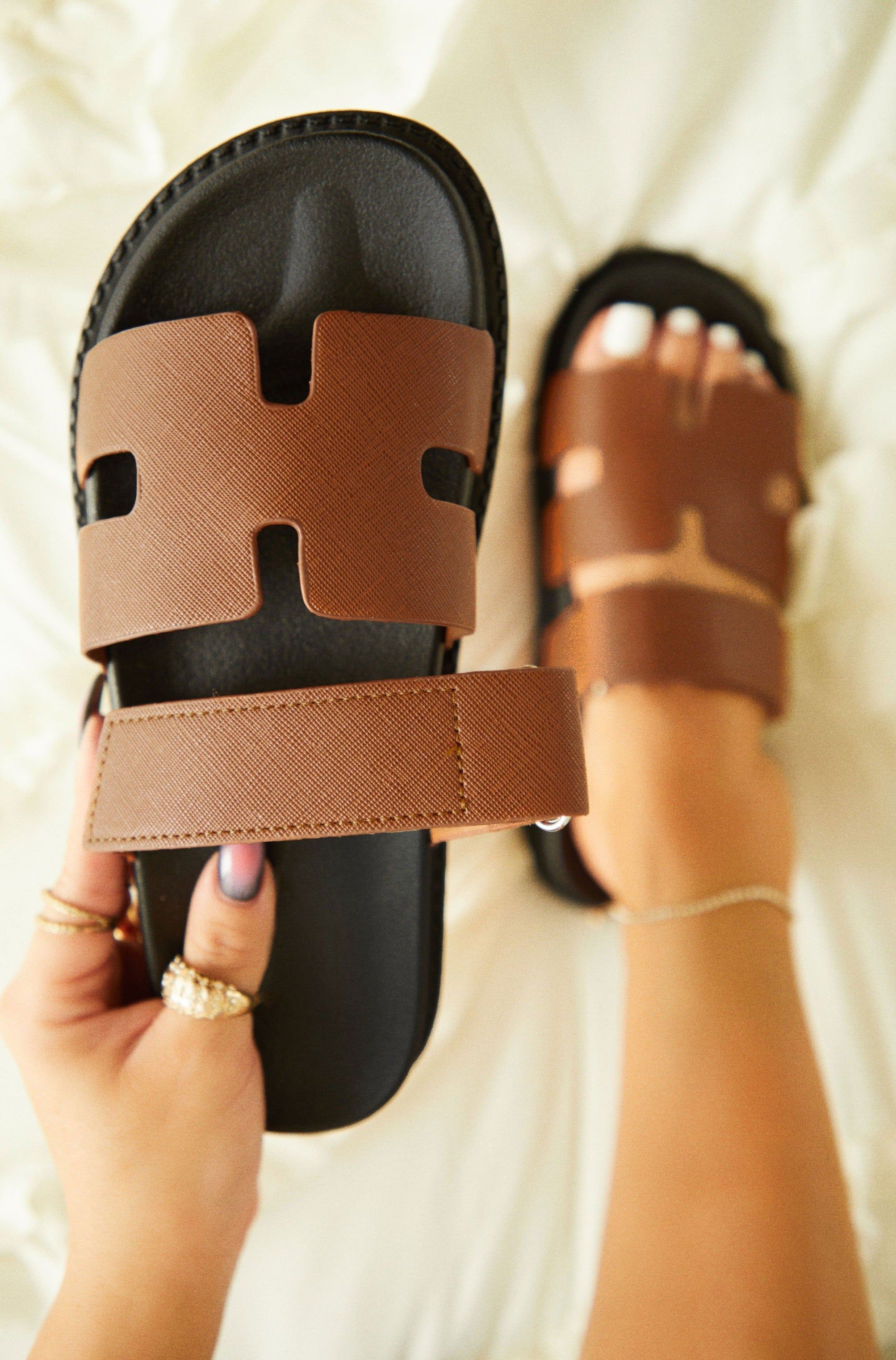 Evana Slip On Sandals - Tan sold by Miss Lola