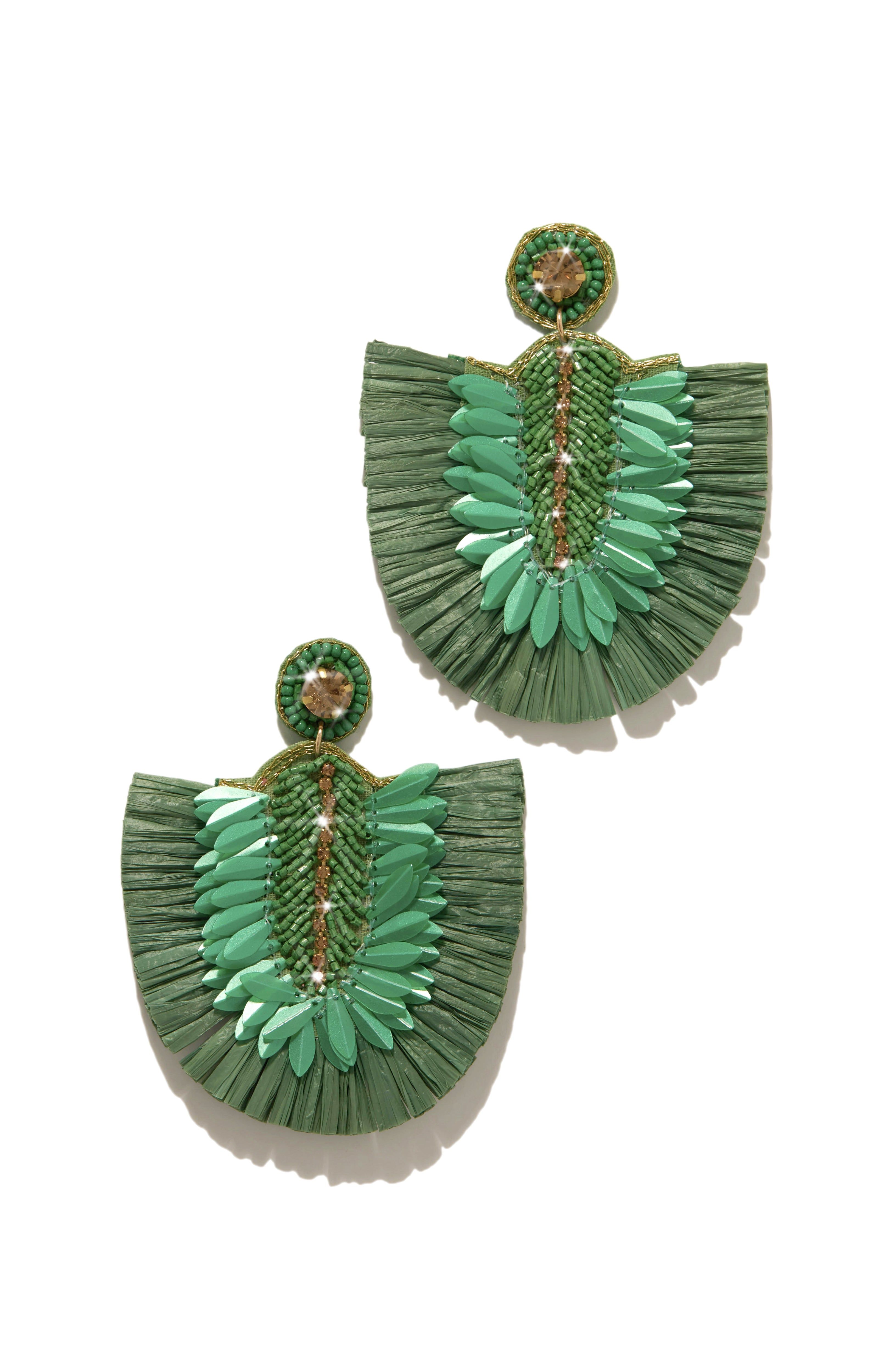 Tahiti Trips Statement Fringe Earrings - Green sold by Miss Lola product image thumbnail 3