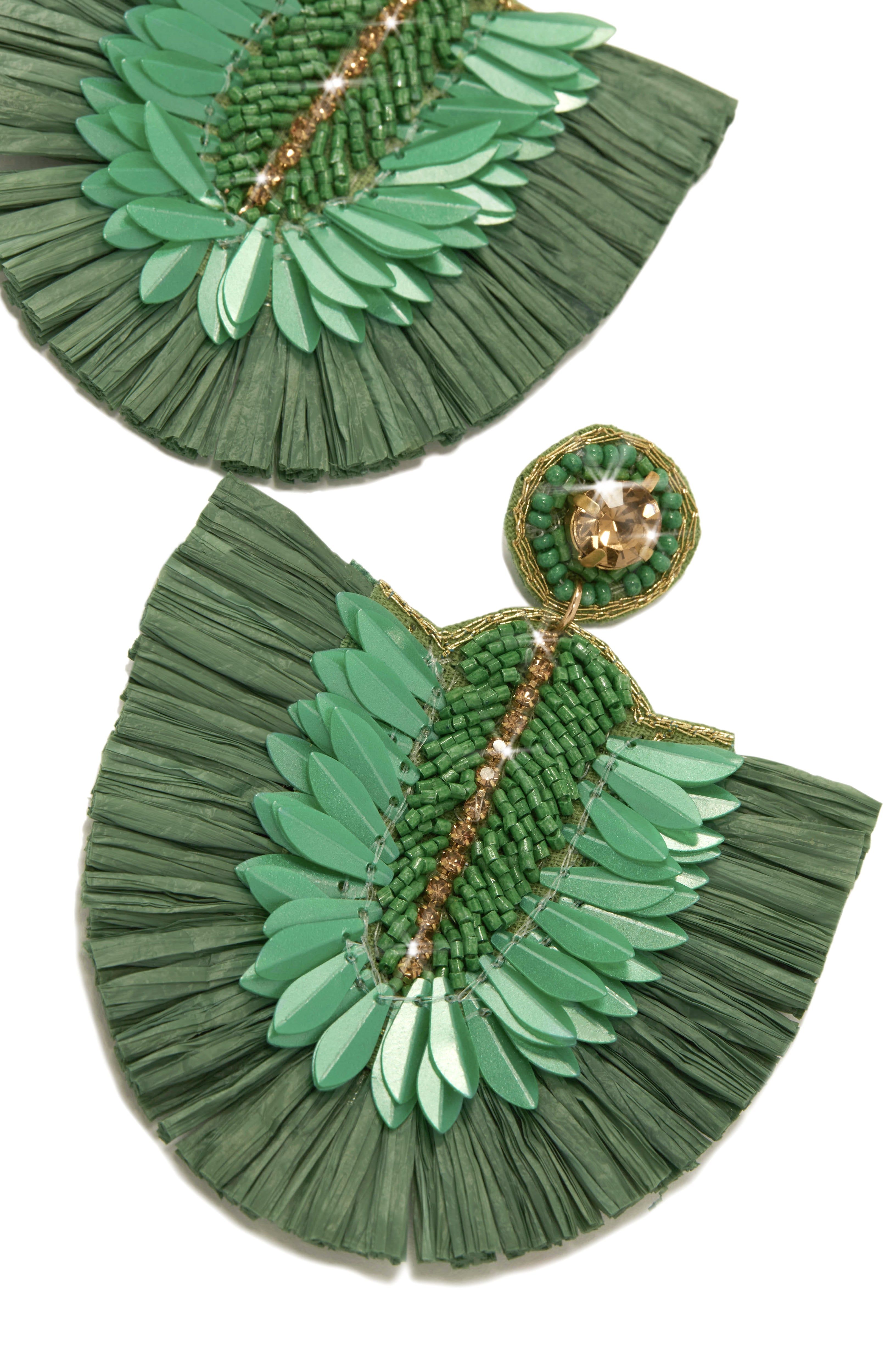 Tahiti Trips Statement Fringe Earrings - Green sold by Miss Lola product image thumbnail 4