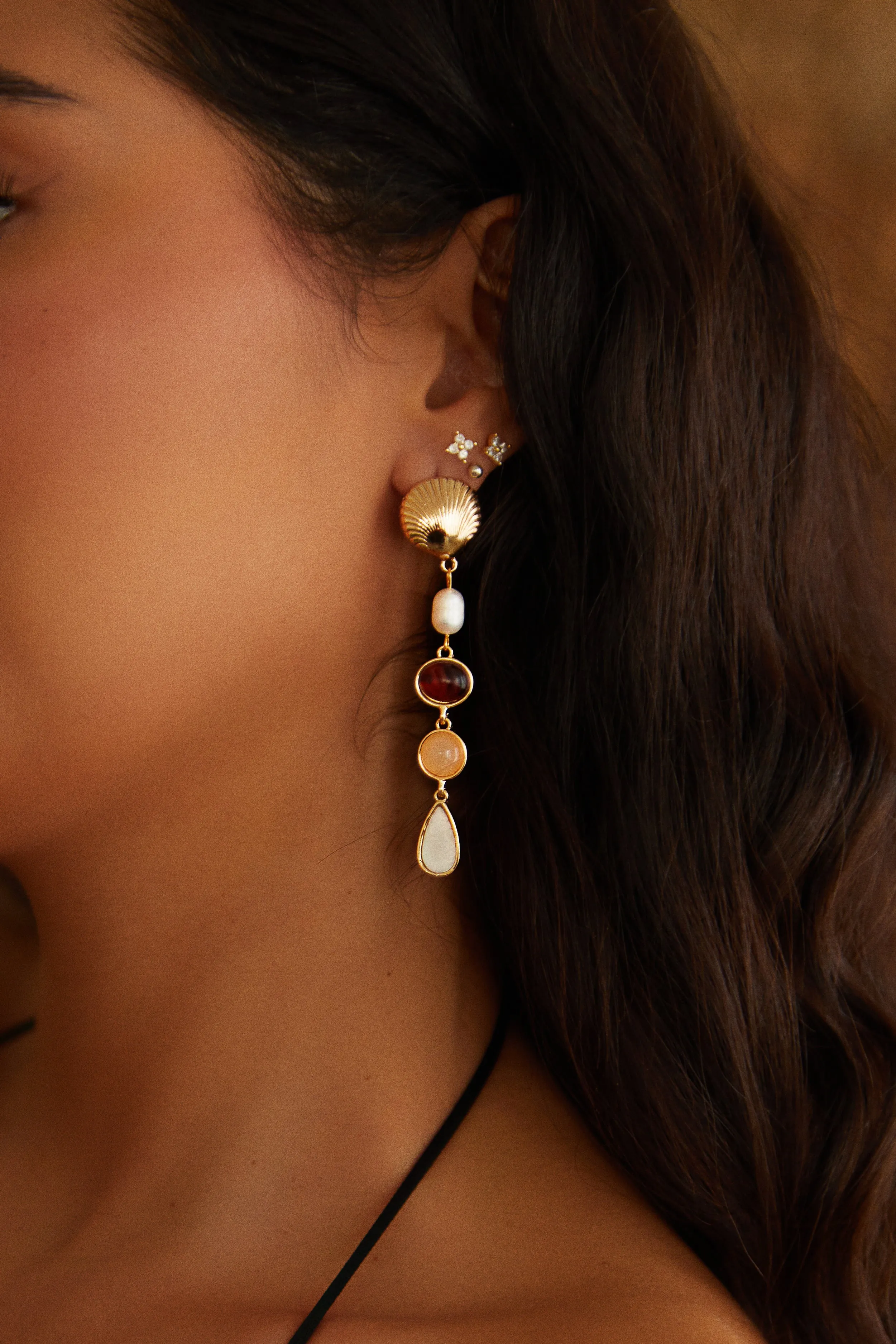 Isla Paraiso Multi Stone Dangle Earring - Peach Multi sold by Miss Lola