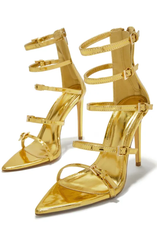 Milani Single Sole Multi Strap High Heels - Gold sold by Miss Lola