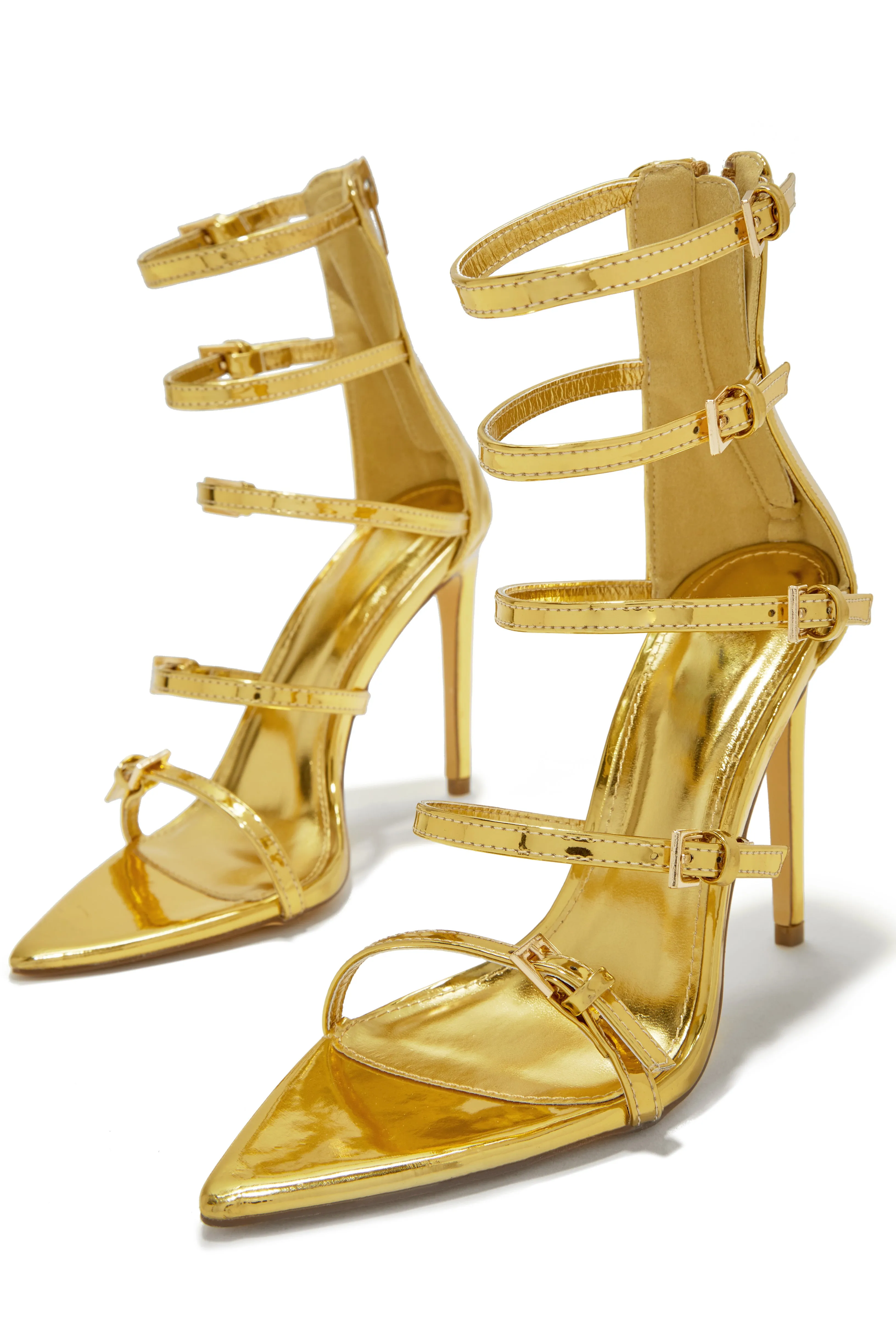 Milani Single Sole Multi Strap High Heels - Gold sold by Miss Lola