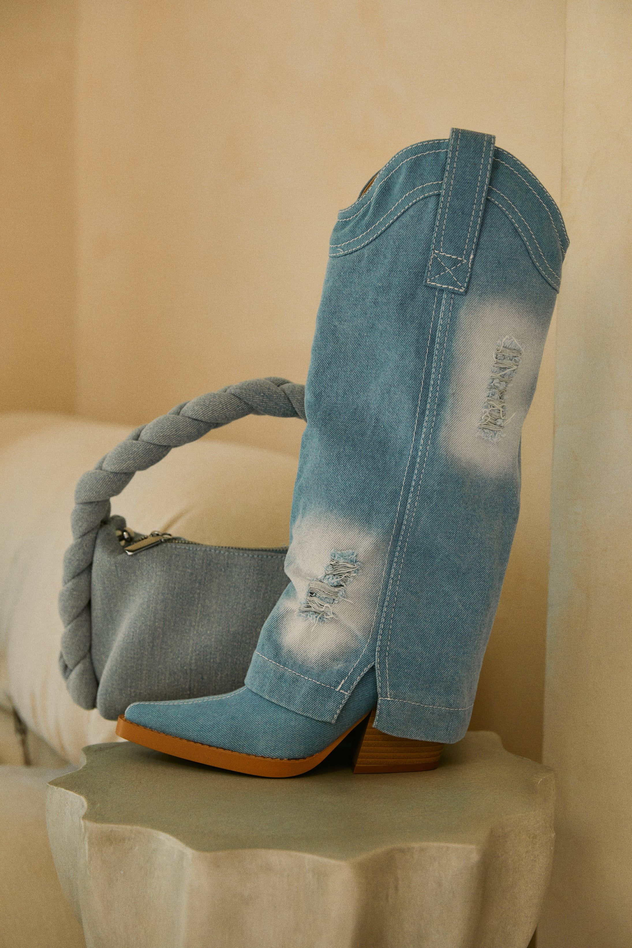 Wild West Denim Cowgirl Boots - Denim sold by Miss Lola product image thumbnail 3