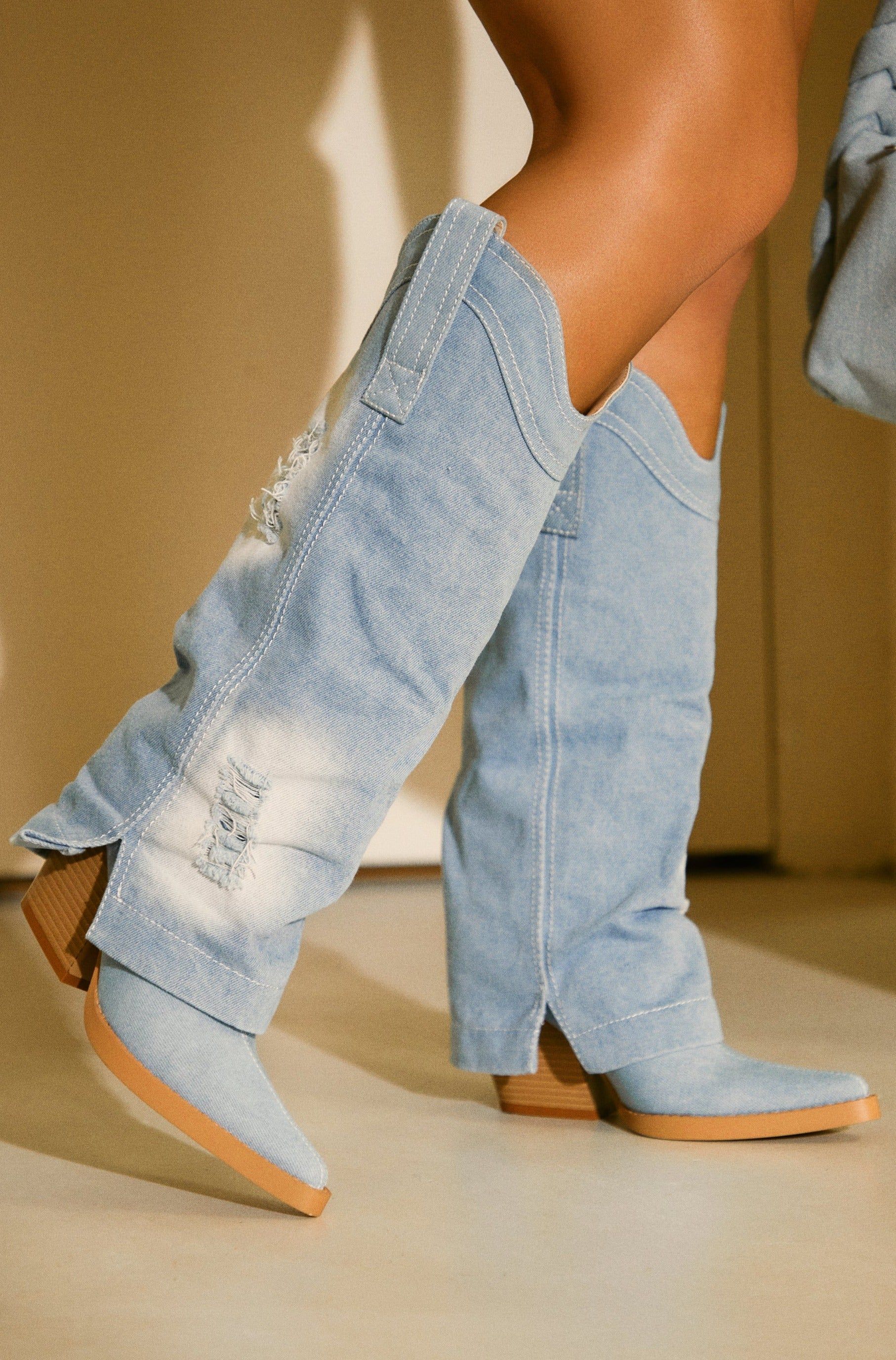Wild West Denim Cowgirl Boots - Denim sold by Miss Lola product image thumbnail 2