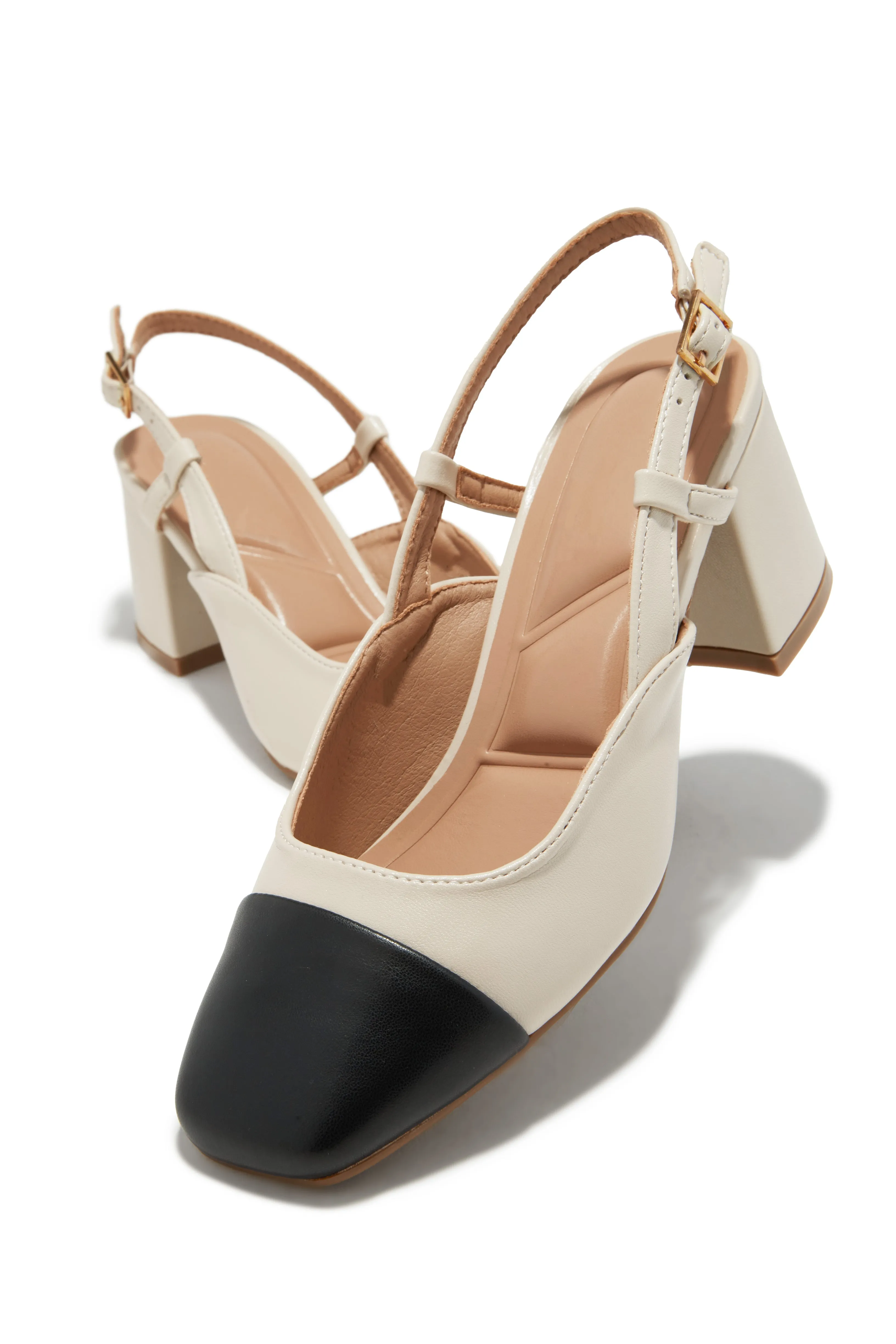 Irene Slingback Block Mid Heels - Ivory sold by Miss Lola