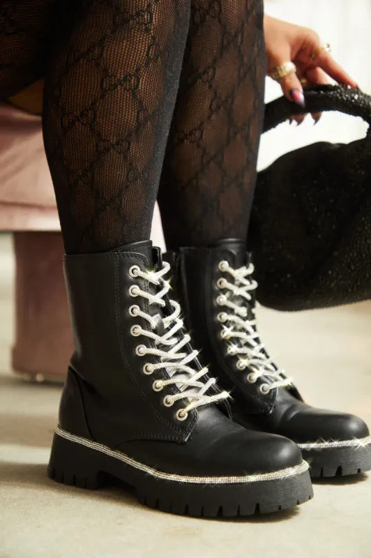 Anesia Embellished Combat Boots - Black sold by Miss Lola