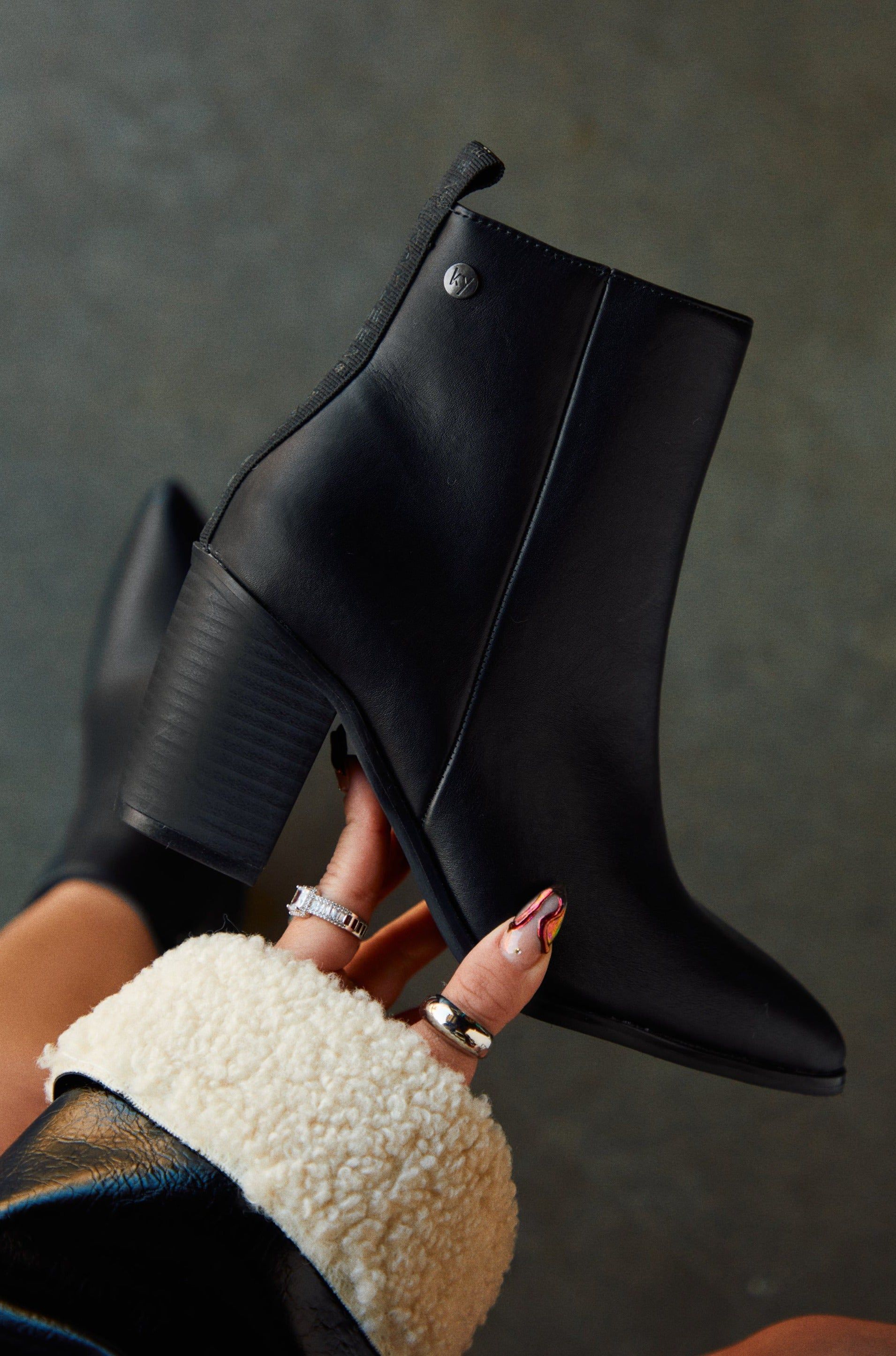 Kayleen Block Heel Ankle Boots - Black sold by Miss Lola
