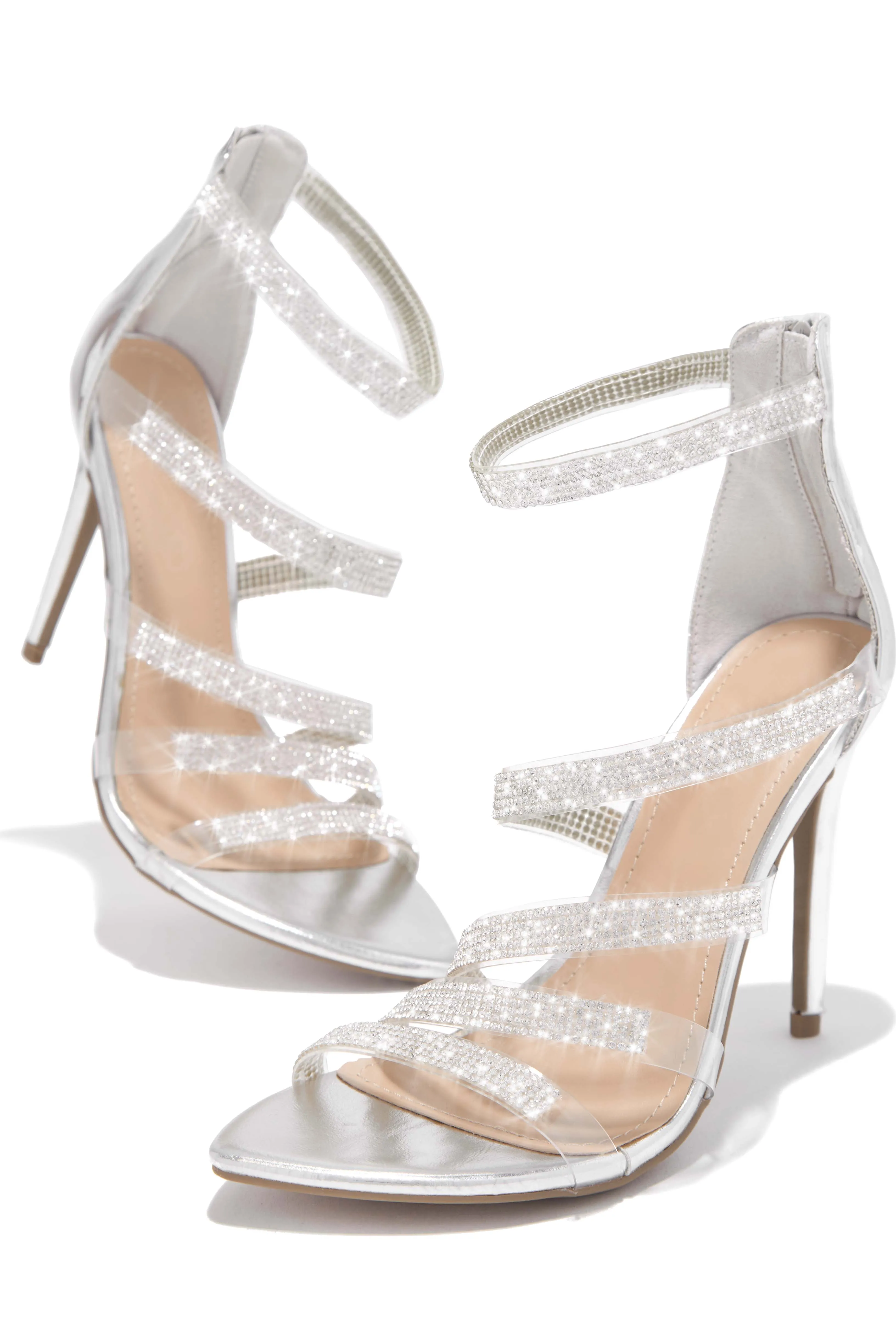 Private Parties Embellished High Heels - Silver sold by Miss Lola