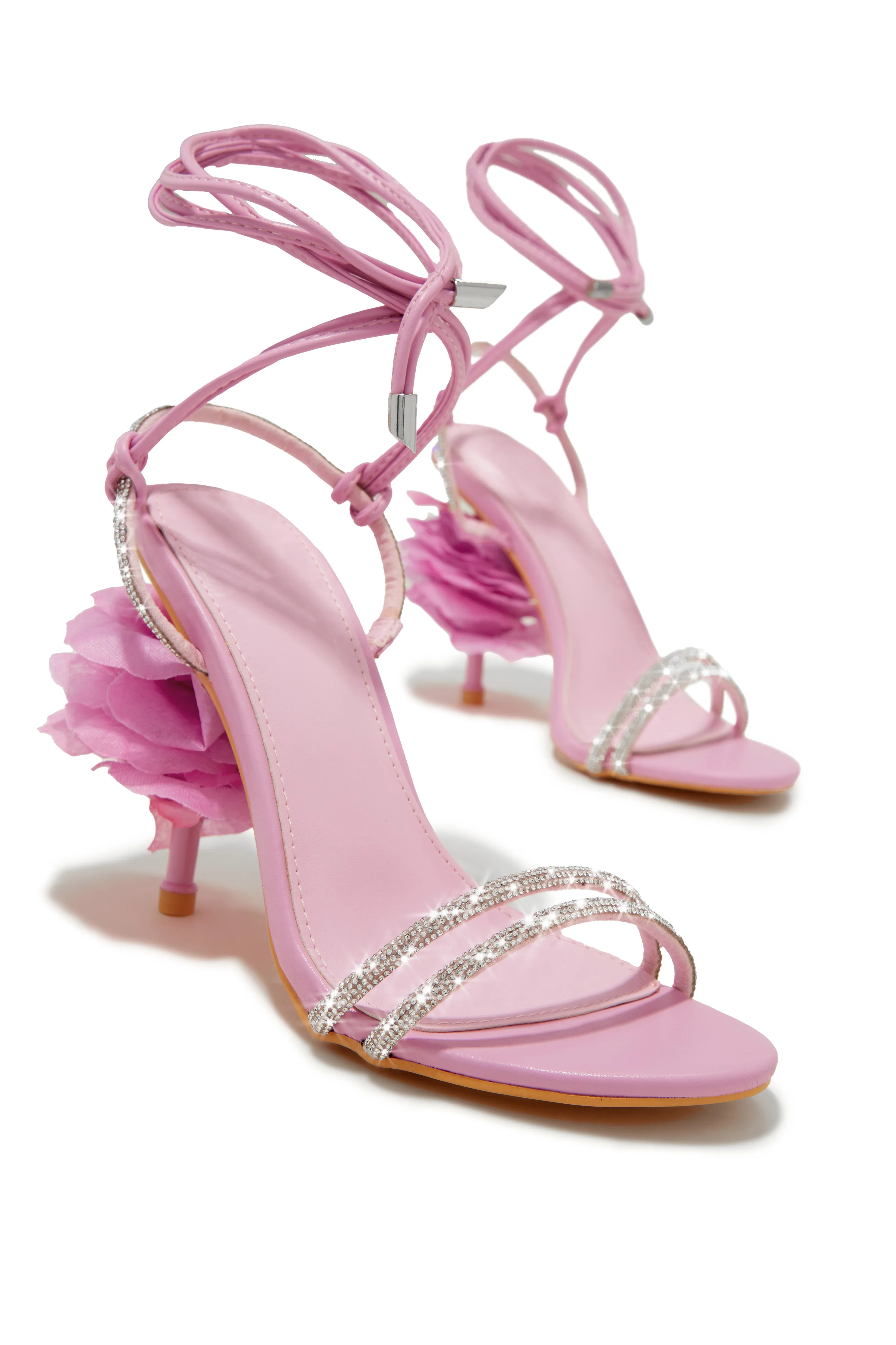 Alessia Lace Up Embellished Heels - Pink sold by Miss Lola product image thumbnail 3