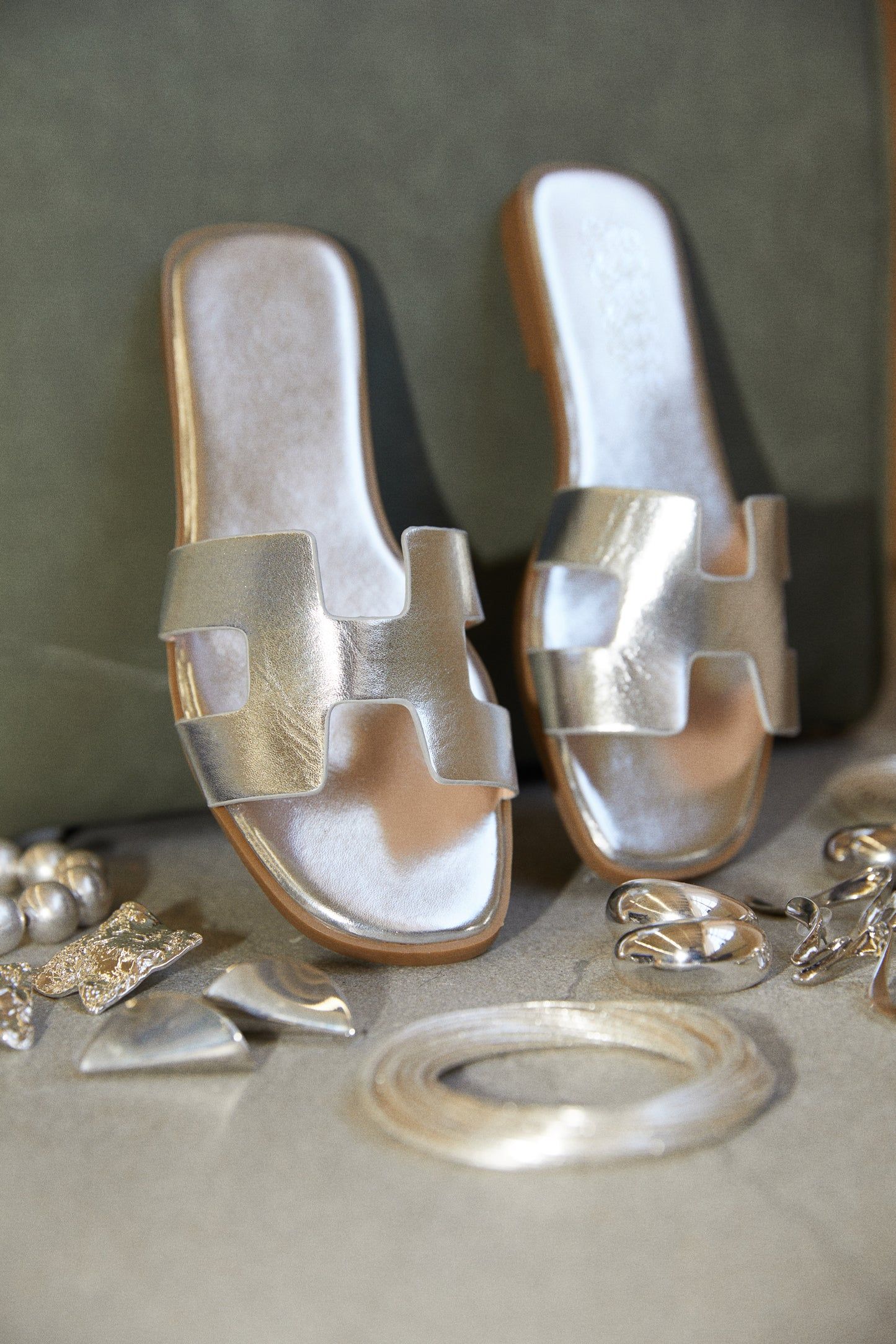 Bianka Slip On Sandals - Silver sold by Miss Lola