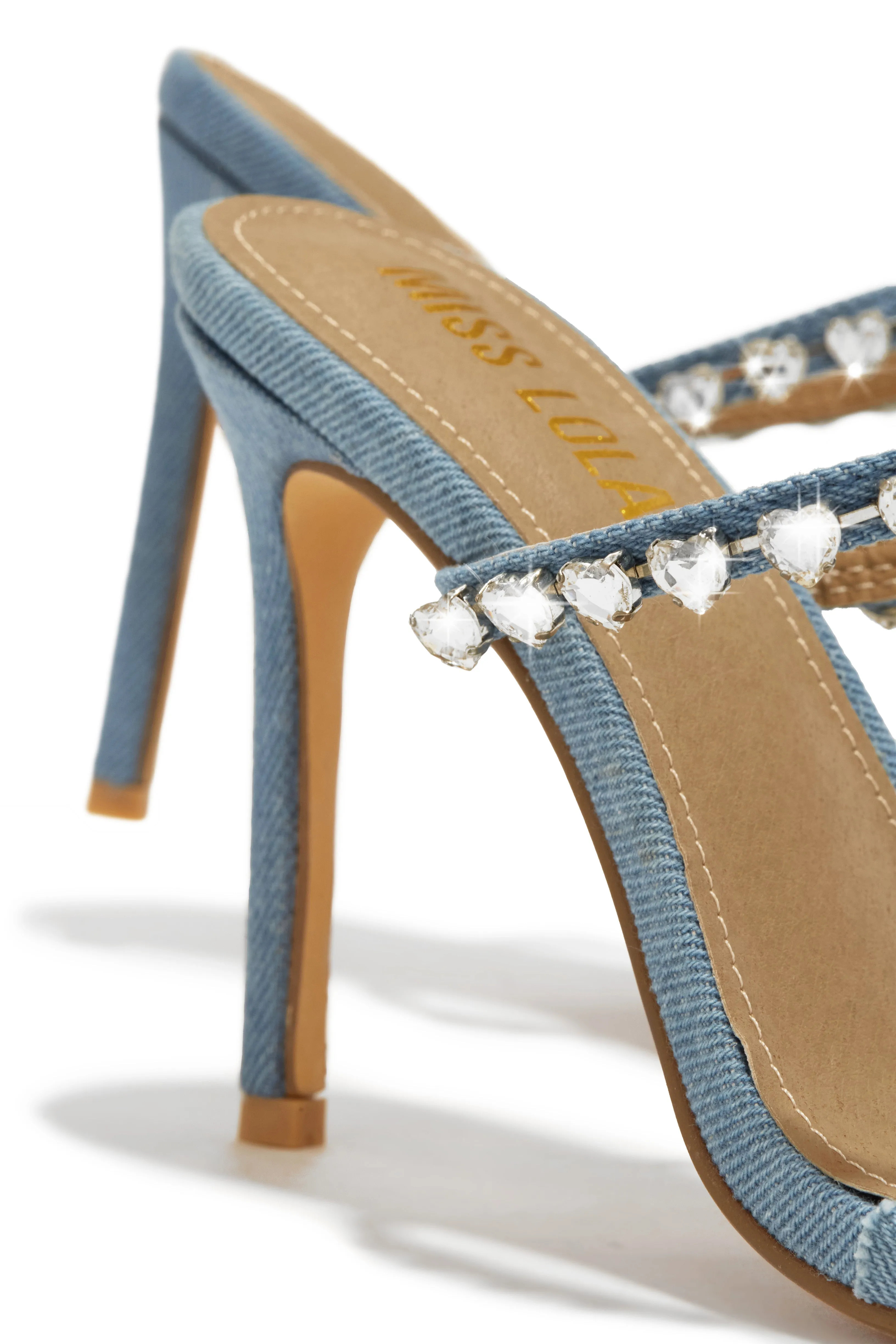 Love Addiction Embellished High Heel Mules - Denim sold by Miss Lola product image thumbnail 4
