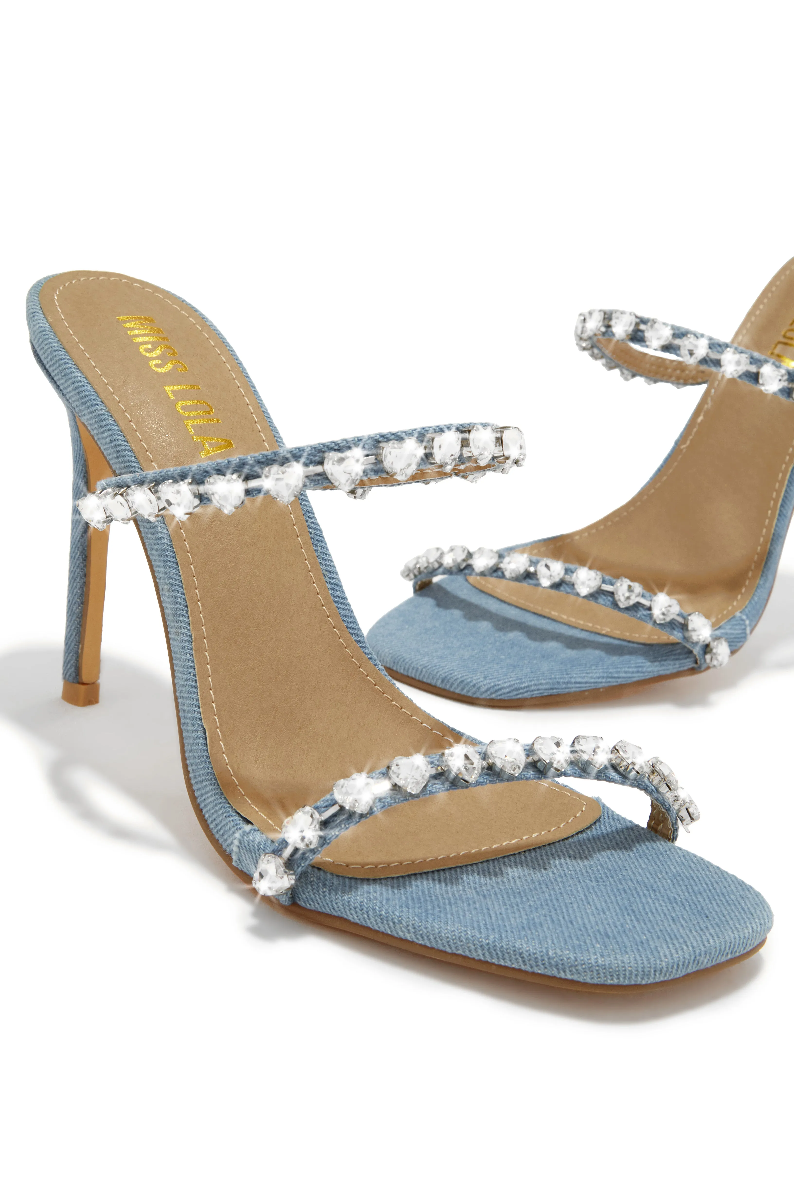 Love Addiction Embellished High Heel Mules - Denim sold by Miss Lola product image thumbnail 2