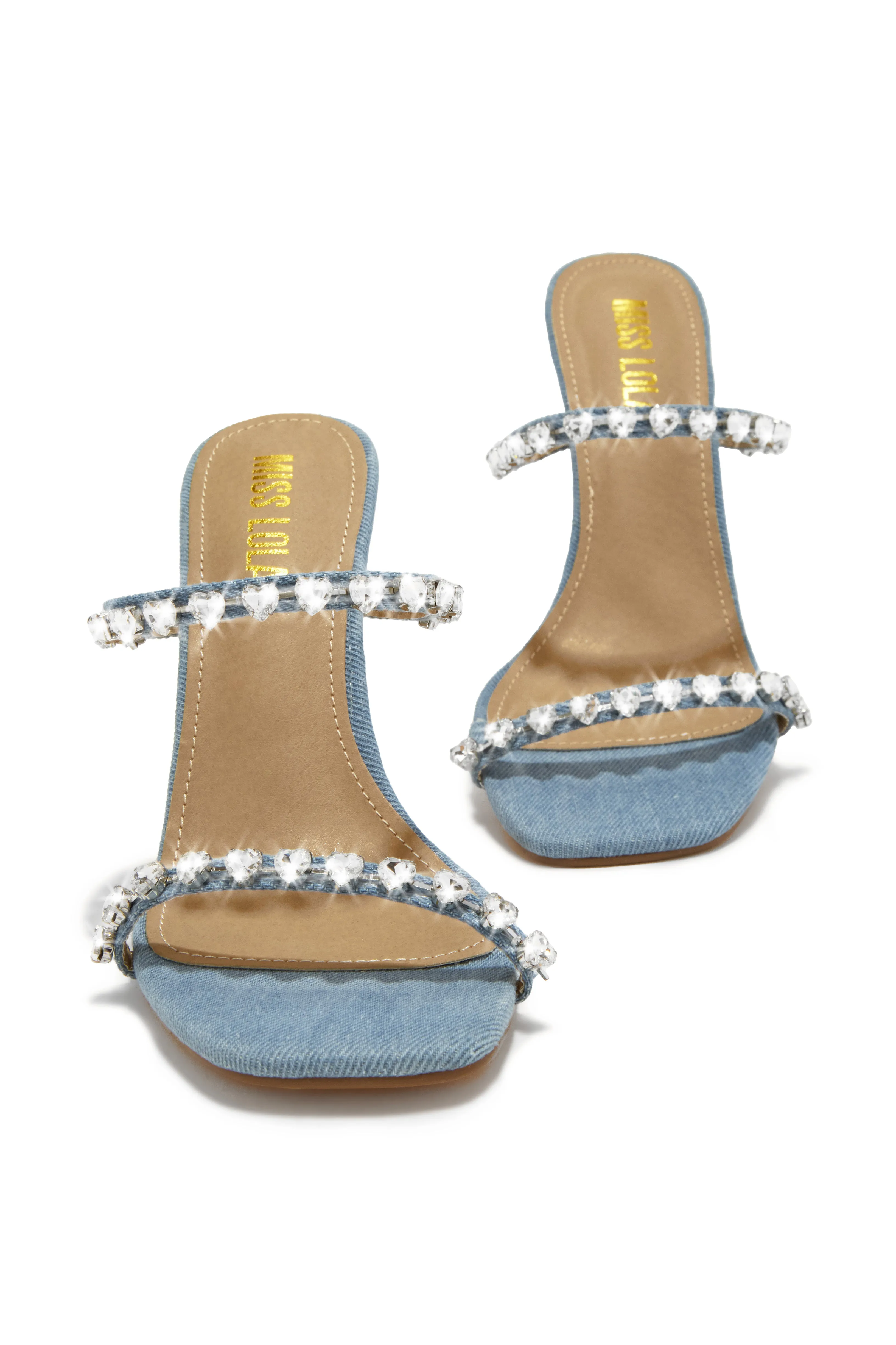 Love Addiction Embellished High Heel Mules - Denim sold by Miss Lola product image thumbnail 5