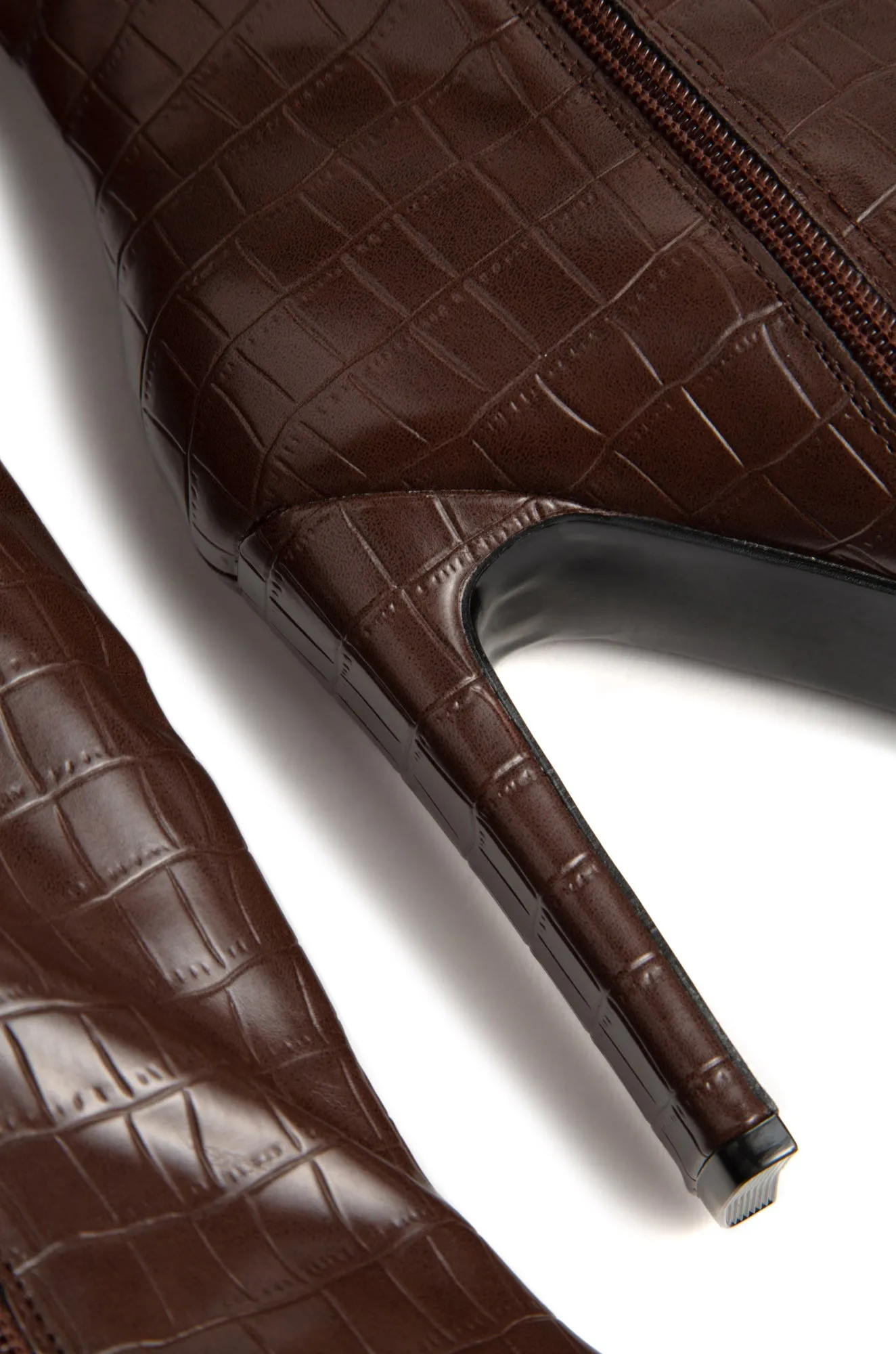 Adelaisa Knee High Heel Boots - Mocha Croc sold by Miss Lola product image thumbnail 4