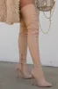 Groundbreaking Over The Knee High Heel Boots - Nude PU sold by Miss Lola