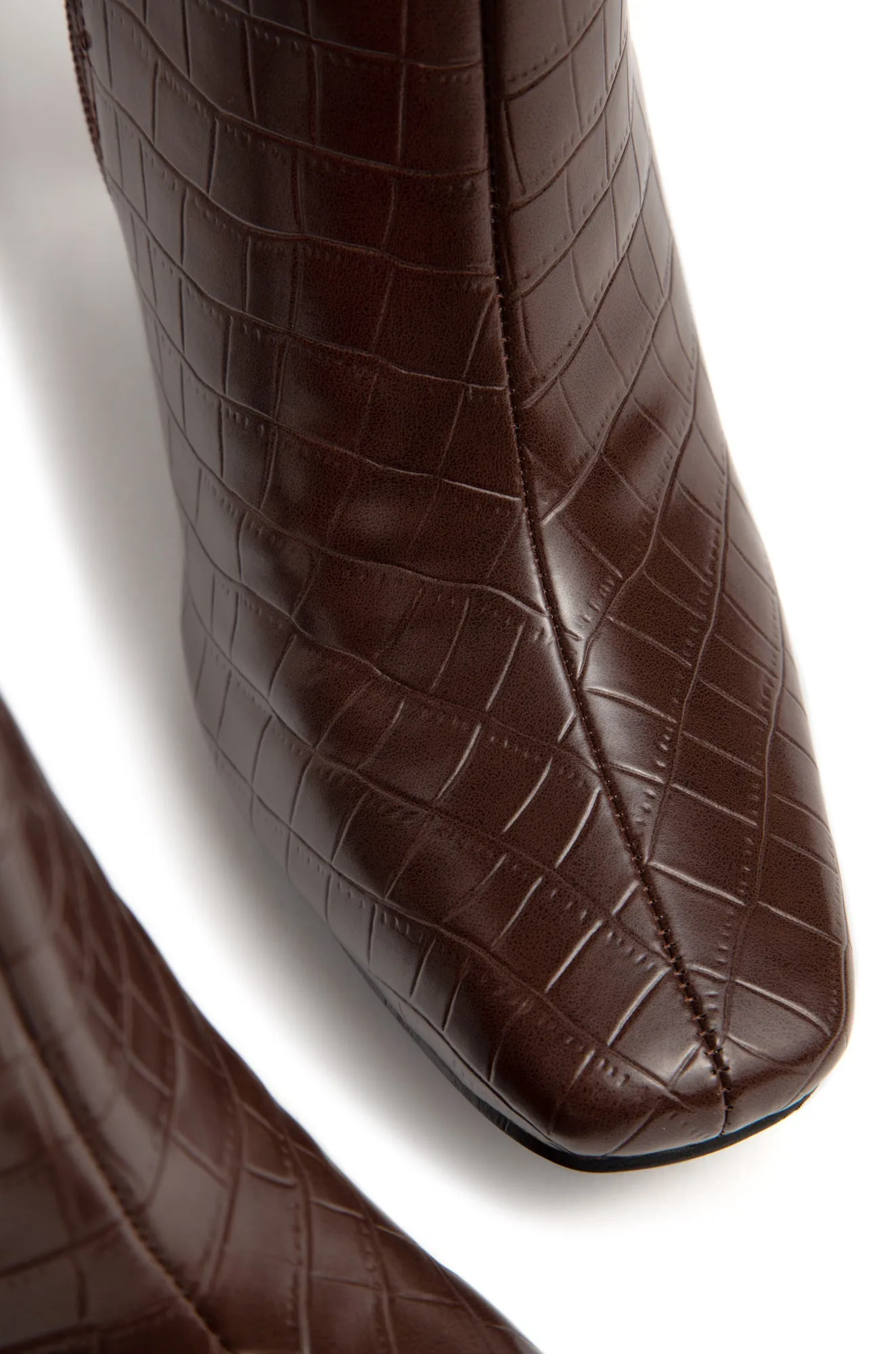 Adelaisa Knee High Heel Boots - Mocha Croc sold by Miss Lola product image thumbnail 3