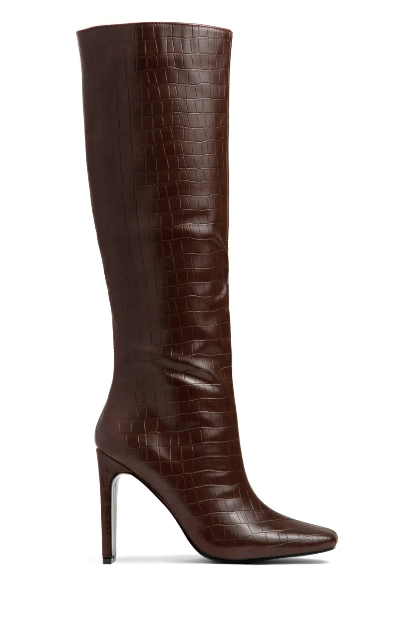 Adelaisa Knee High Heel Boots - Mocha Croc sold by Miss Lola product image thumbnail 2