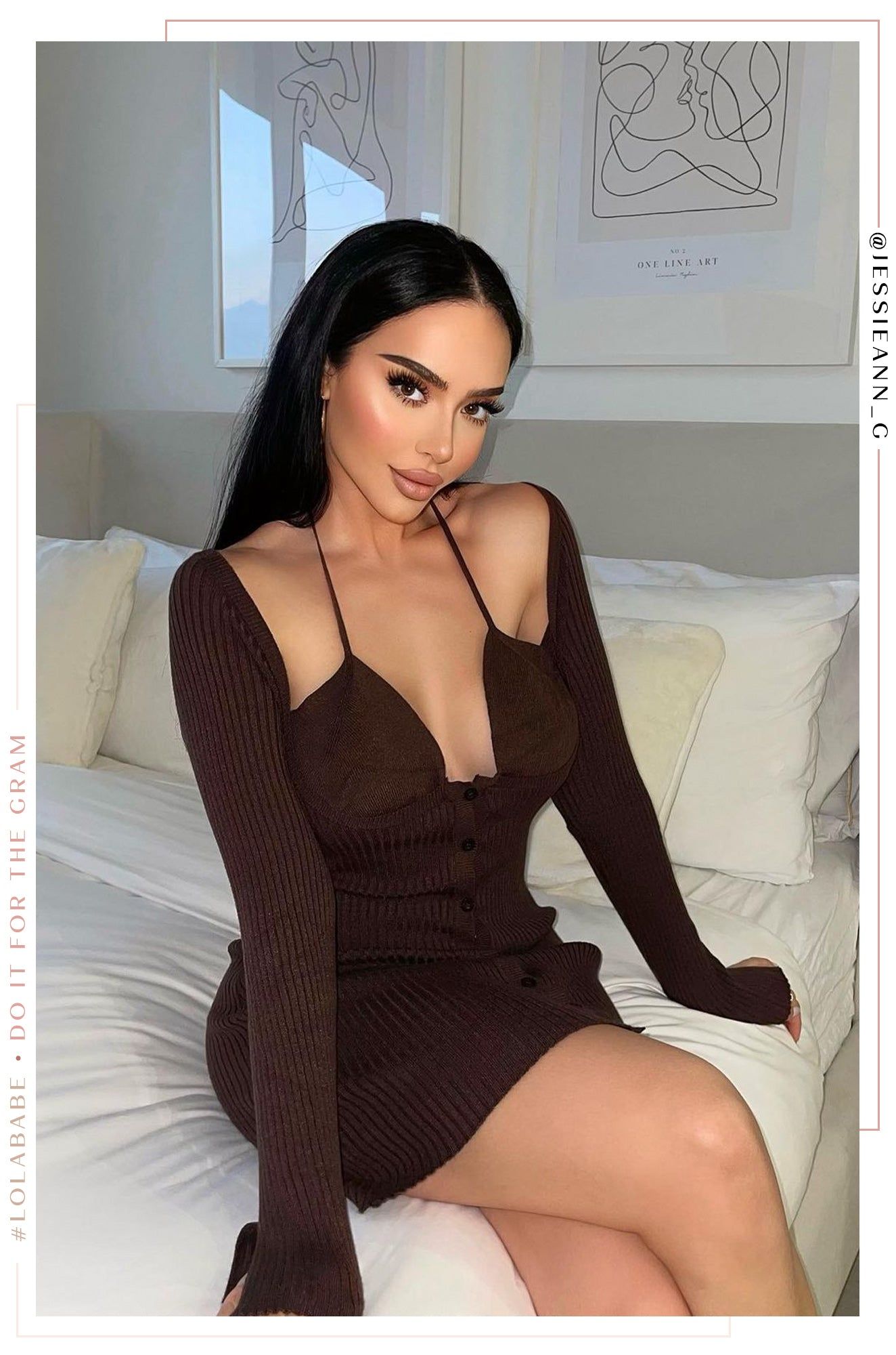 Crazy For You Long Sleeve Mini Dress - Brown sold by Miss Lola product image thumbnail 3