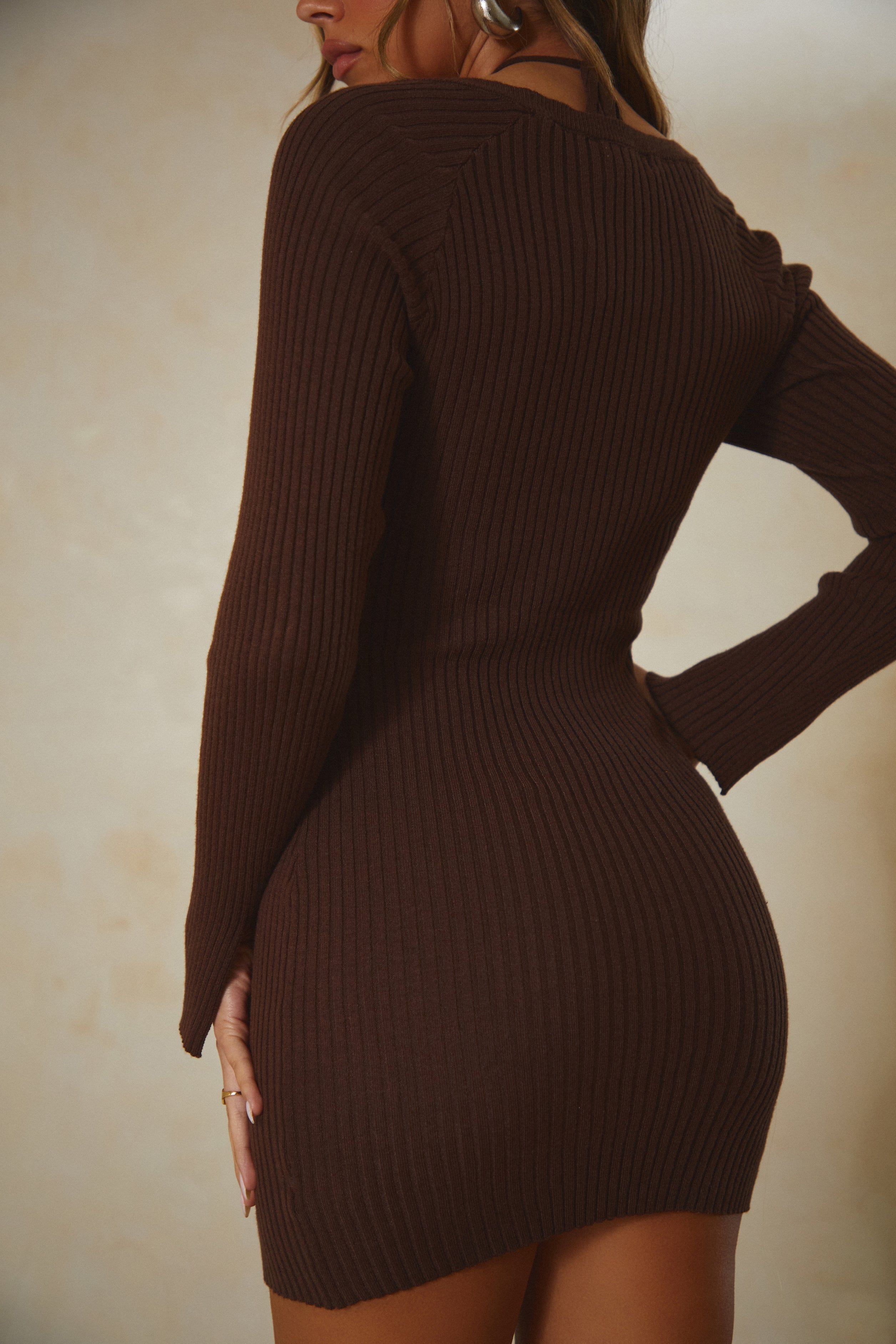 Crazy For You Long Sleeve Mini Dress - Brown sold by Miss Lola product image thumbnail 2