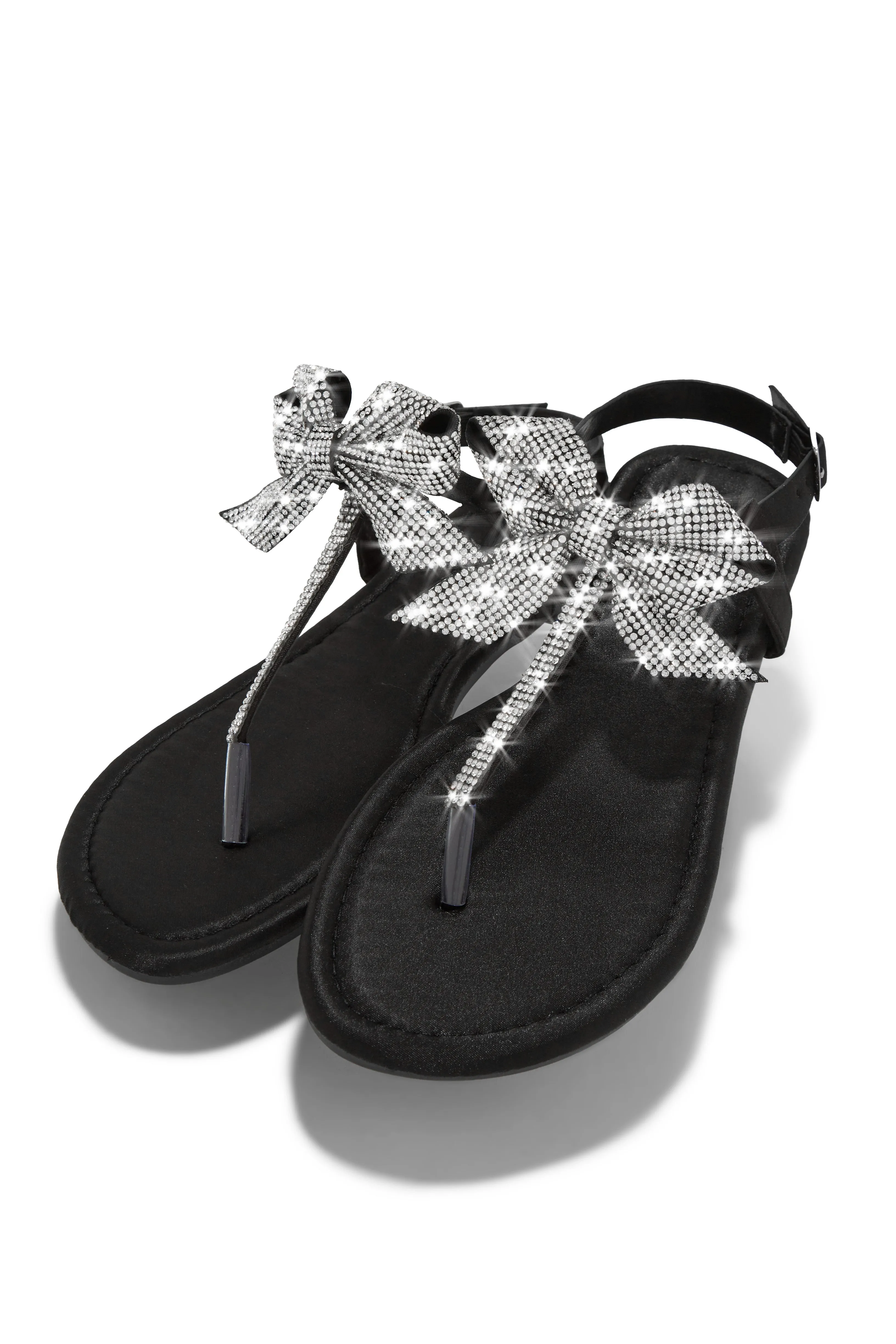Luxe Sunsets Embellished Thong Strap Sandals - Black sold by Miss Lola