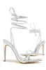 Into The Night Lace Up High Heels - Silver sold by Miss Lola