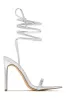Into The Night Lace Up High Heels - Silver sold by Miss Lola