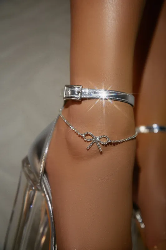 Coquette Embellished Bow Anklet - Silver sold by Miss Lola