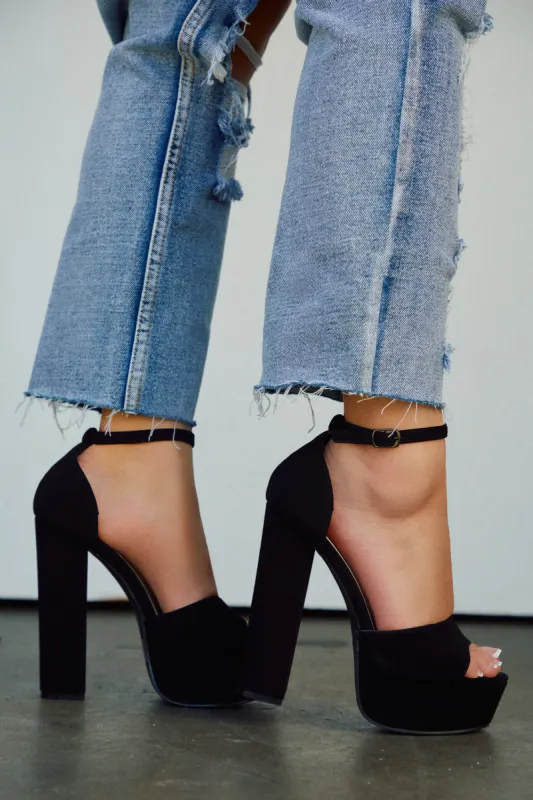 Penelope Platform Block High Heels - Black sold by Miss Lola