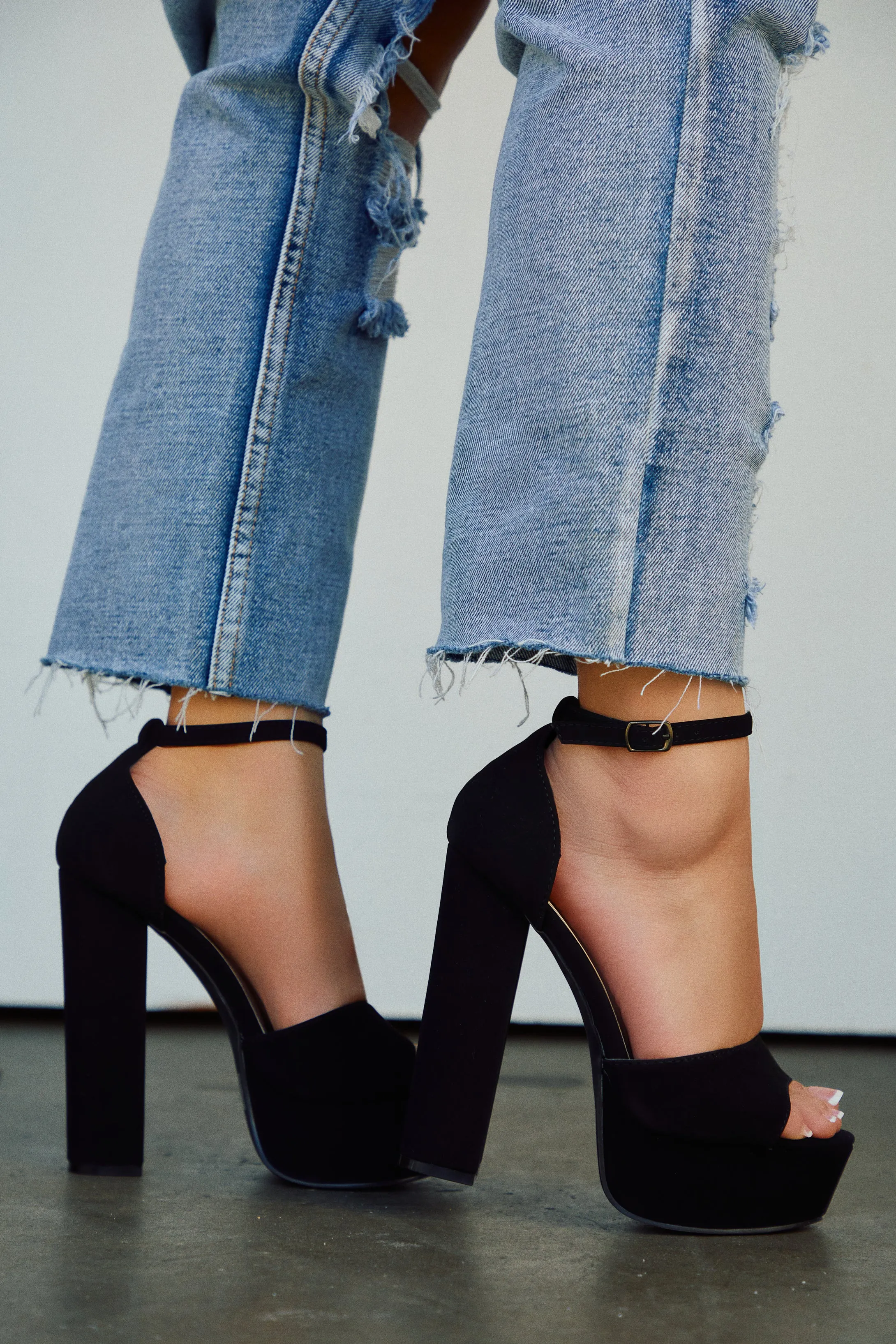 Penelope Platform Block High Heels - Black sold by Miss Lola