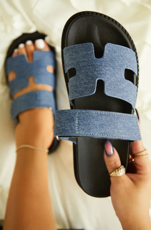 Evana Slip On Sandals - Denim sold by Miss Lola