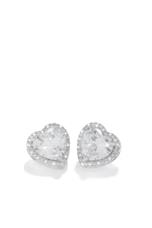 Kiss Me Embellished Heart Stud Earring - Silver sold by Miss Lola