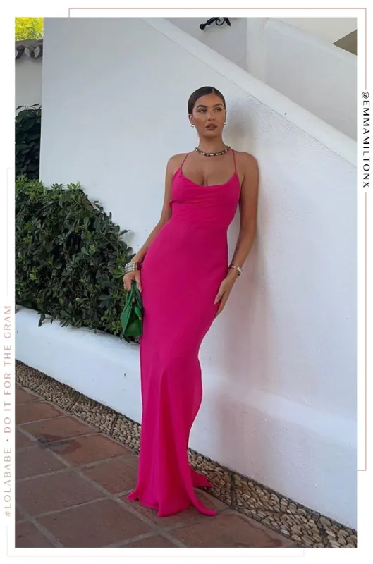 Nights To Remember Open Back Maxi Dress - Pink sold by Miss Lola