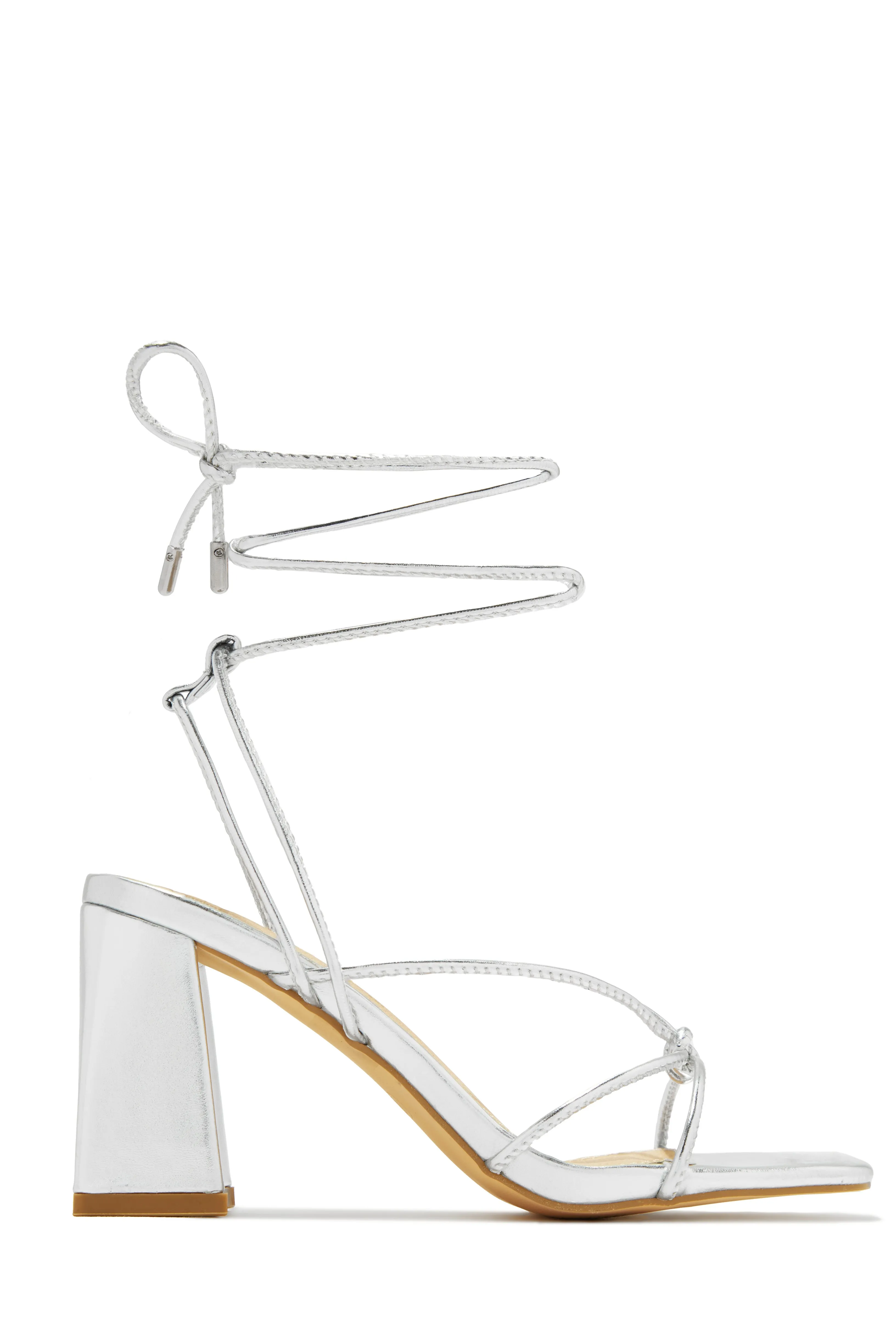 Briella Lace Up Block Heels - Silver sold by Miss Lola product image thumbnail 2