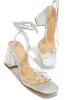 Briella Lace Up Block Heels - Silver sold by Miss Lola