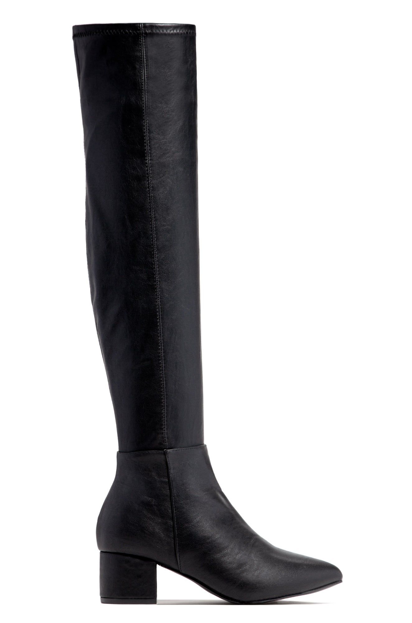 New Moon Over The Knee Block Heel Boots - Black PU sold by Miss Lola product image thumbnail 2
