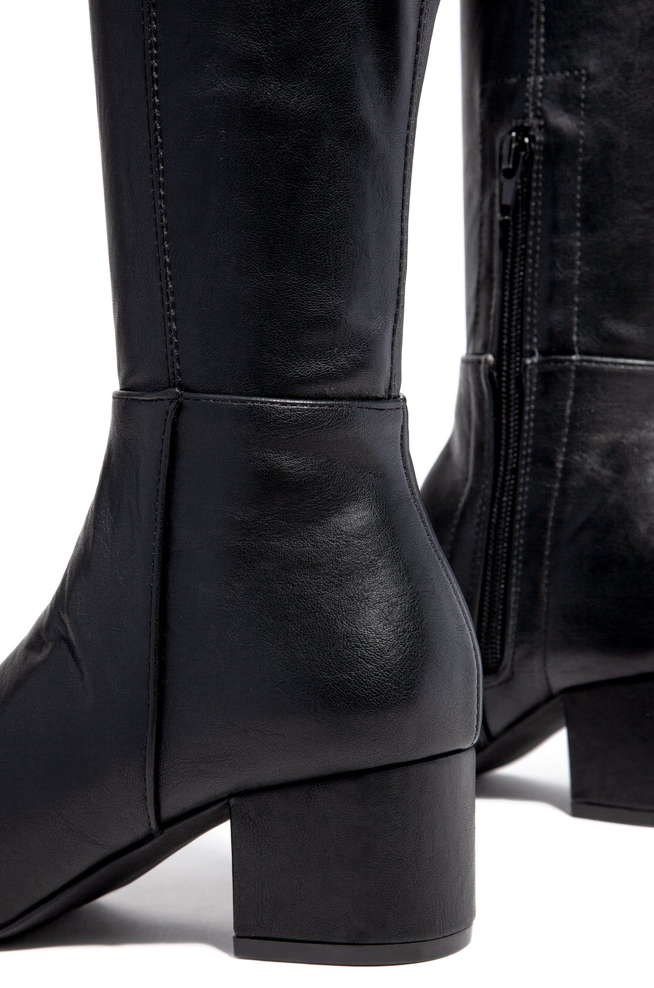New Moon Over The Knee Block Heel Boots - Black PU sold by Miss Lola product image thumbnail 4