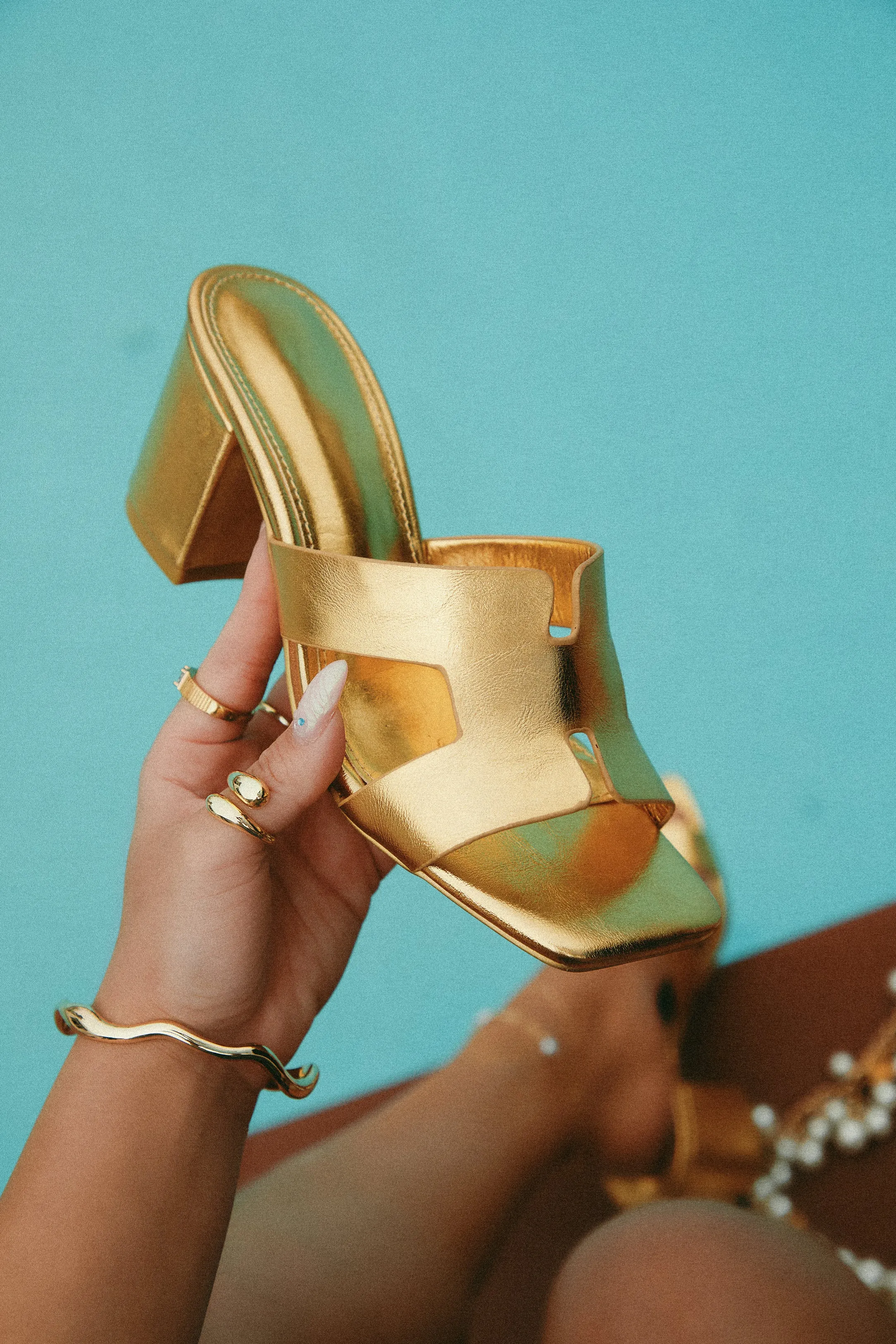 Carina Block Heel Mules - Gold sold by Miss Lola product image thumbnail 2