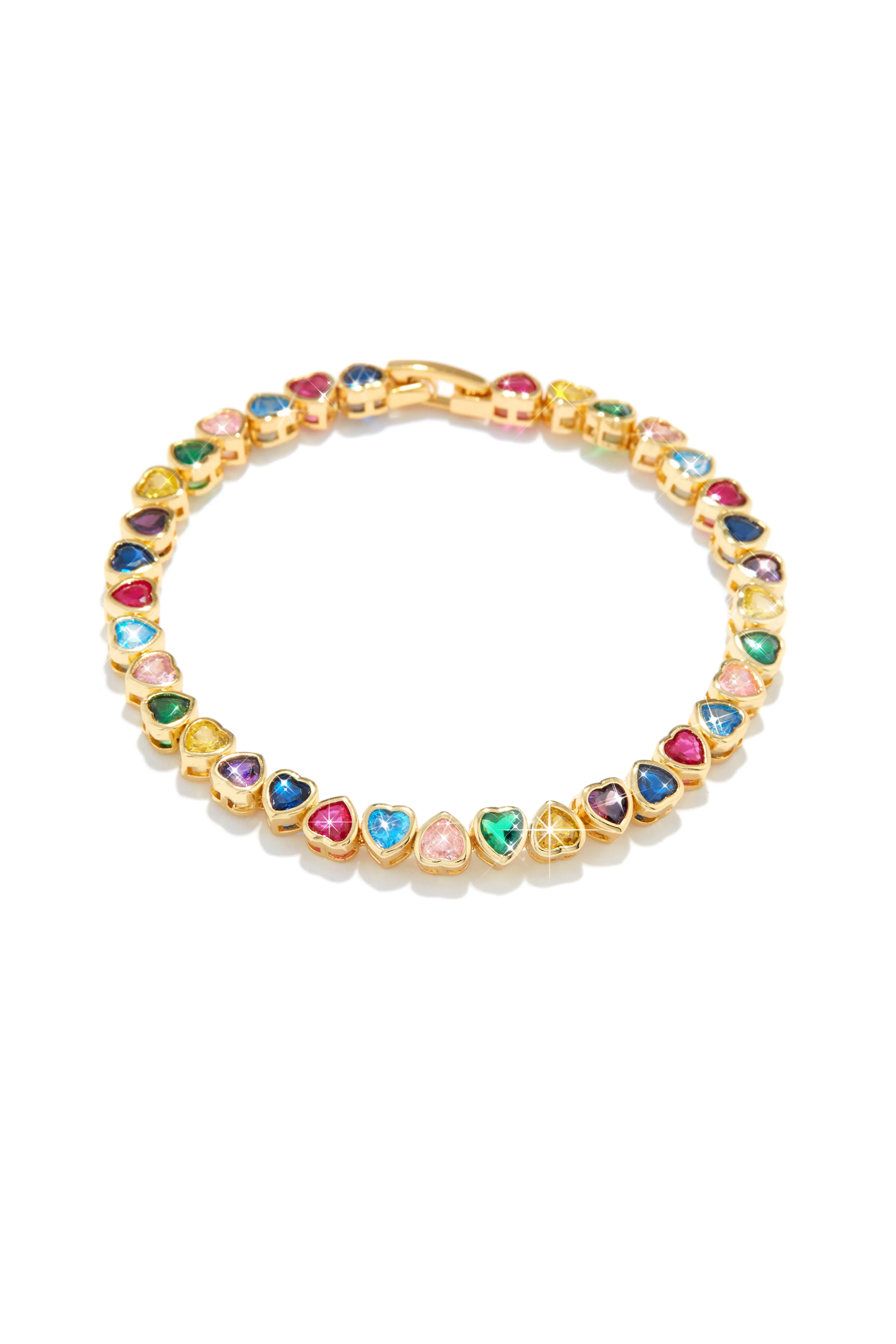 Sweet Love Heart Embellished Bracelet - Gold Multi sold by Miss Lola