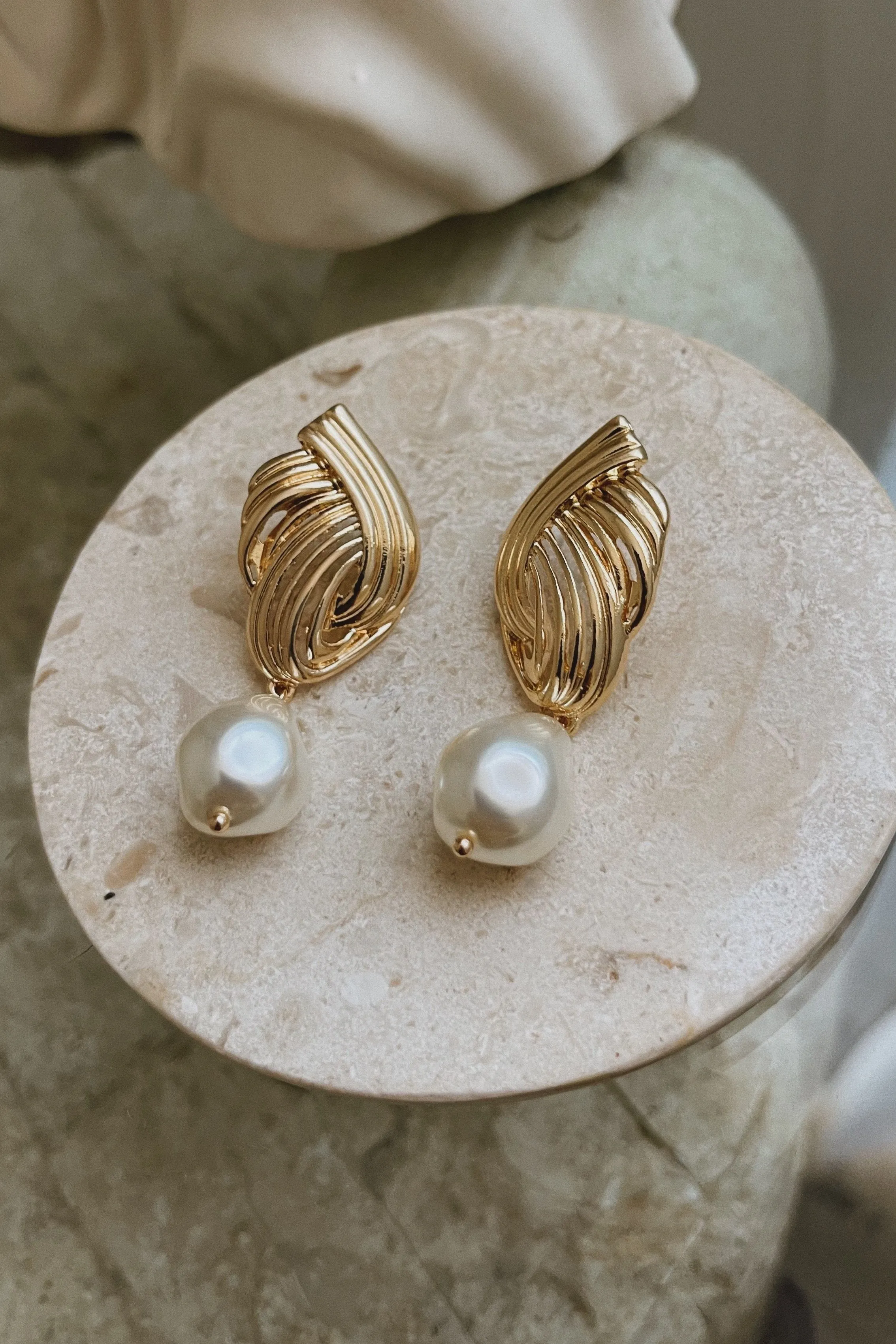 Karoly Pearl Embellished Earring - Gold sold by Miss Lola