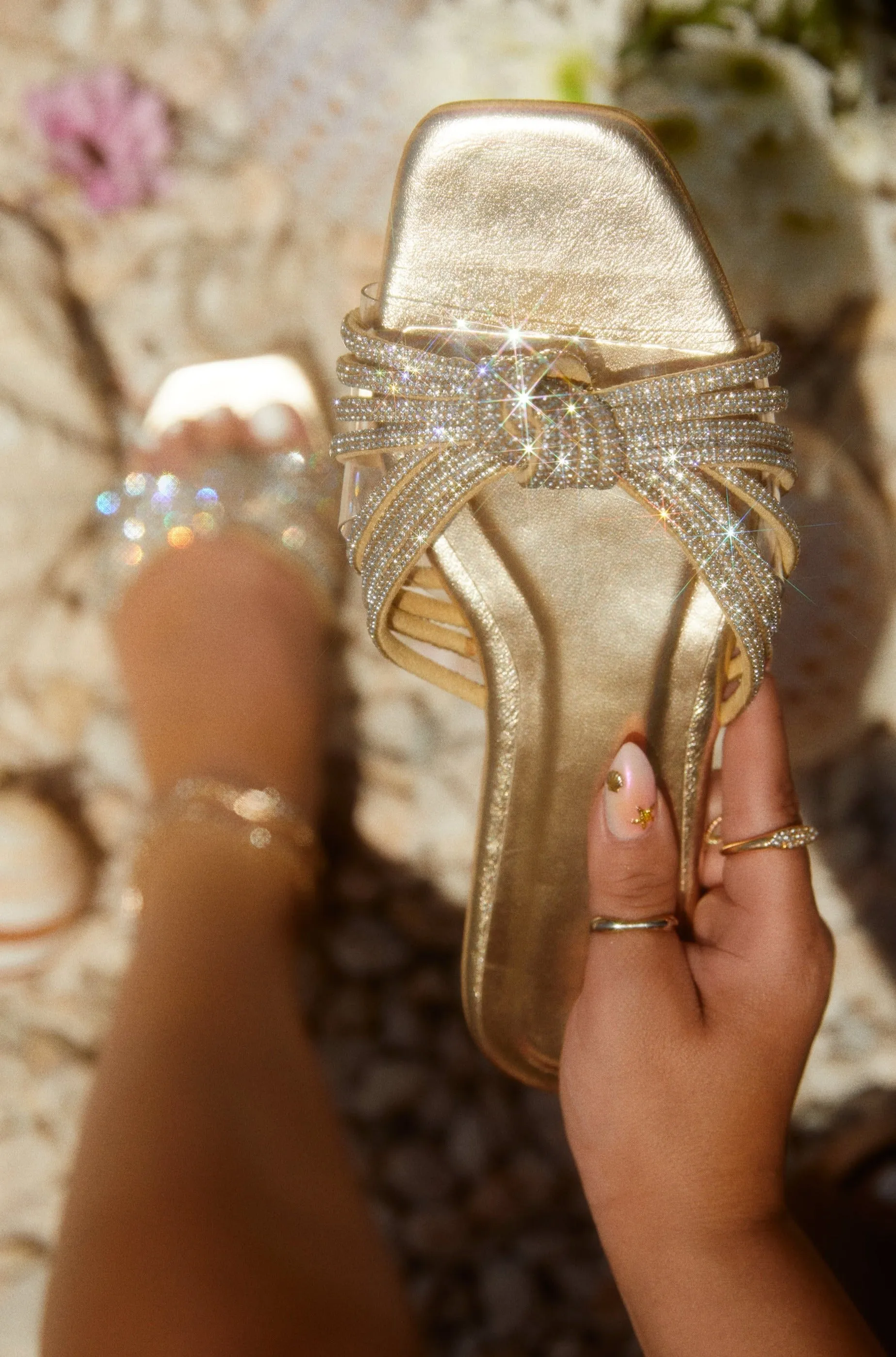 Pretty Soul Embellished Slip On Sandals - Gold sold by Miss Lola