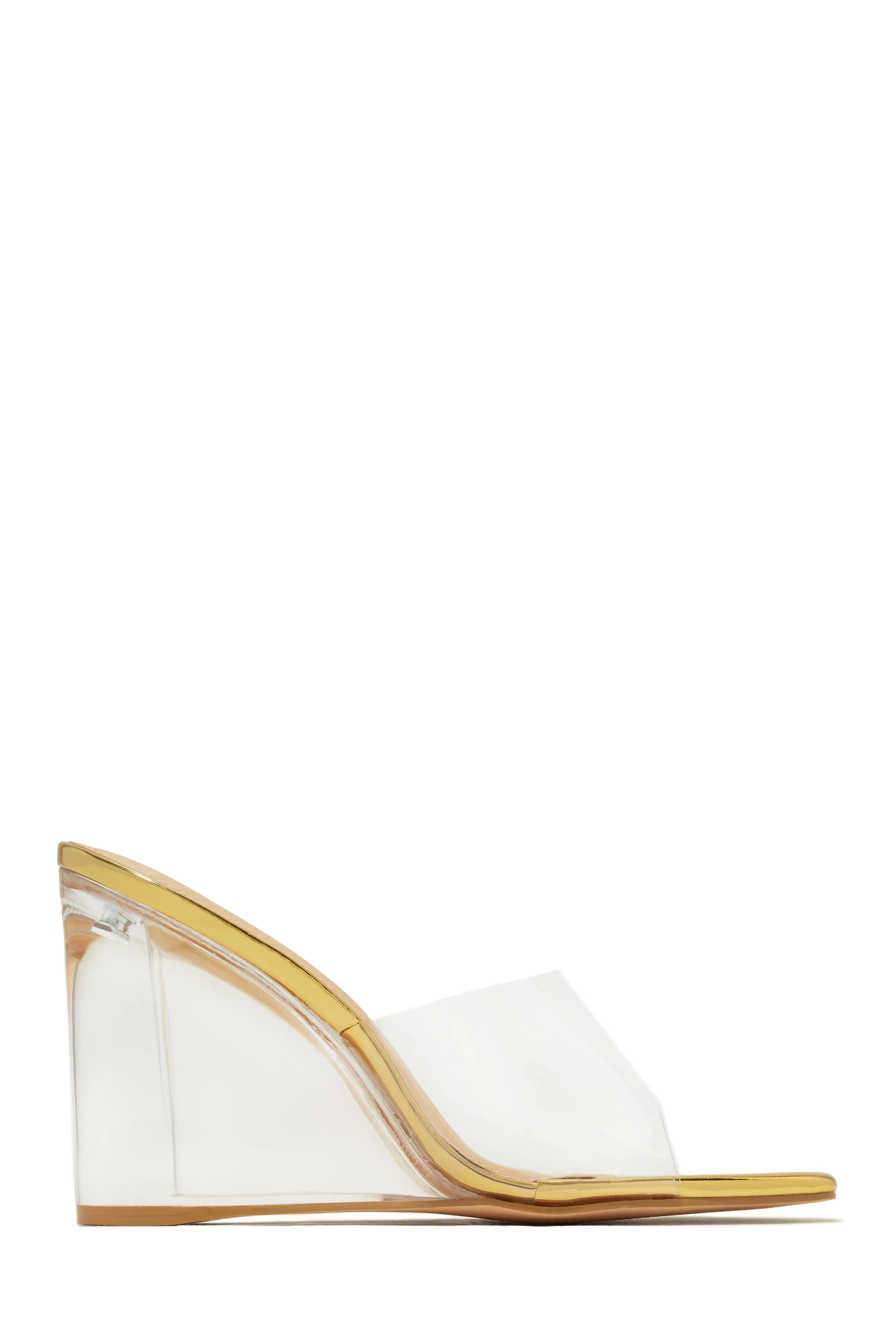 Devica Clear Wedge Heel Mules - Gold sold by Miss Lola product image thumbnail 3