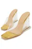 Devica Clear Wedge Heel Mules - Gold sold by Miss Lola