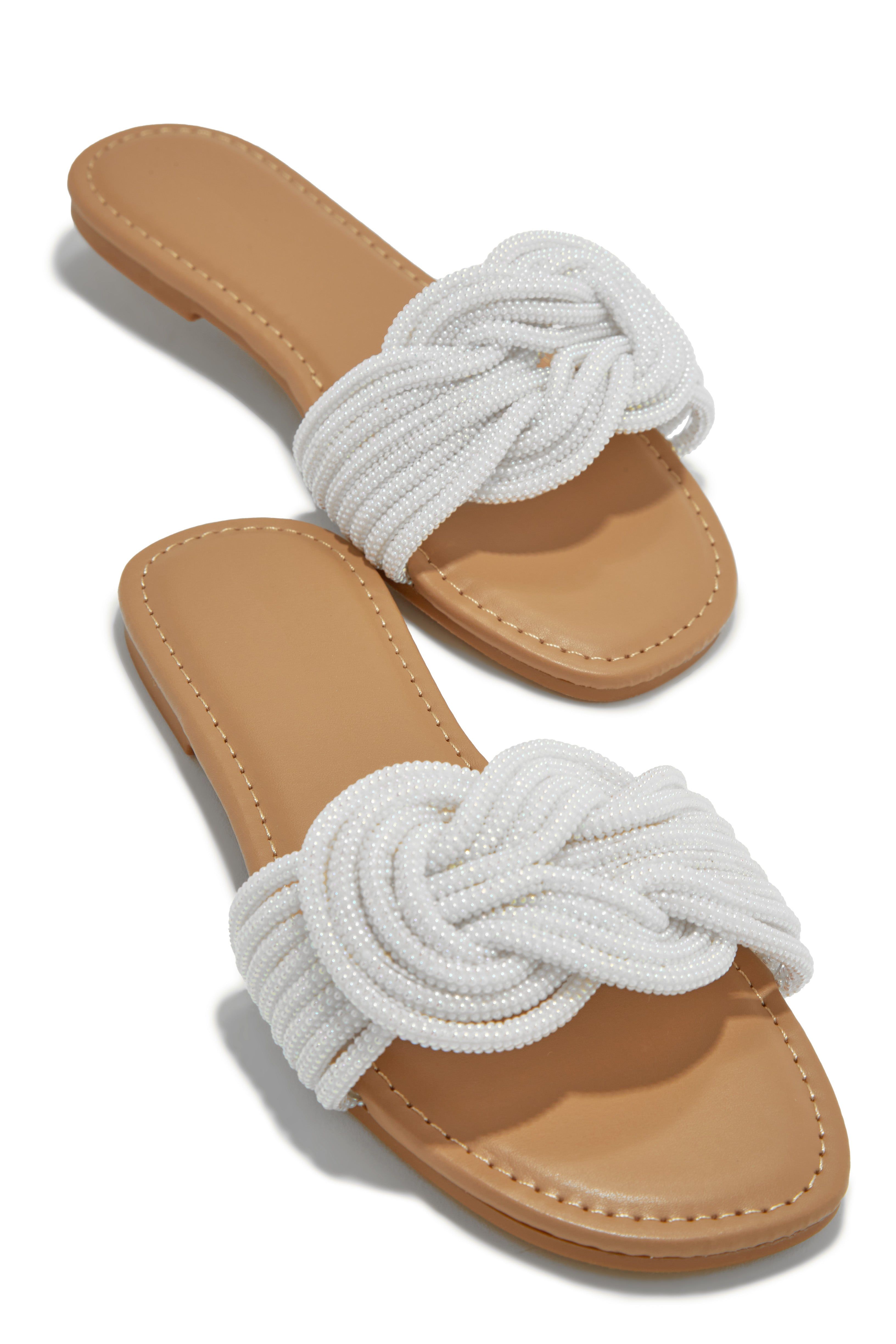 Tulum Sunset Faux Pearl Slip On Sandals - White sold by Miss Lola product image thumbnail 4