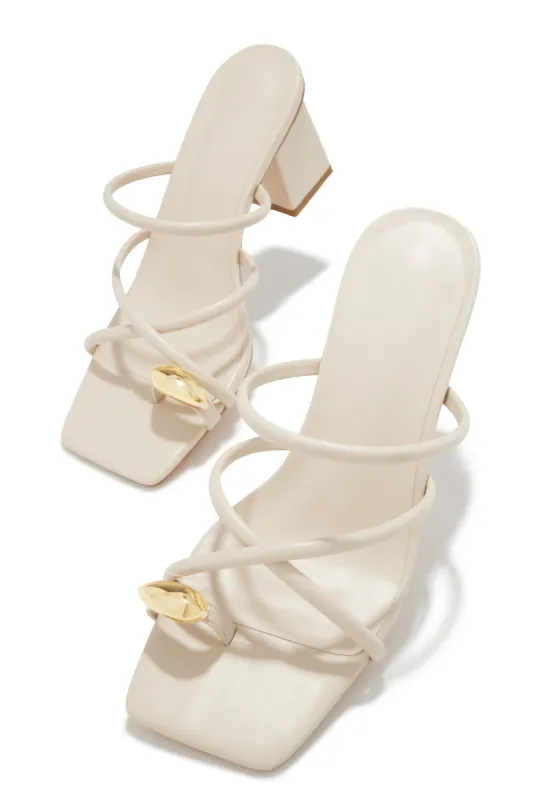 Janessa Block Mid Heel Mules - Ivory sold by Miss Lola