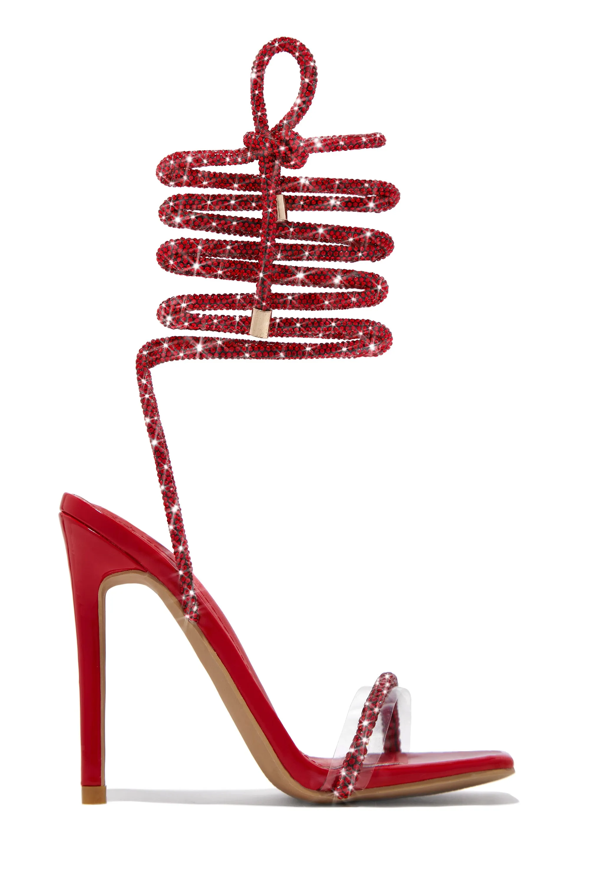 Sofia Embellished Lace Up Heels - Red sold by Miss Lola