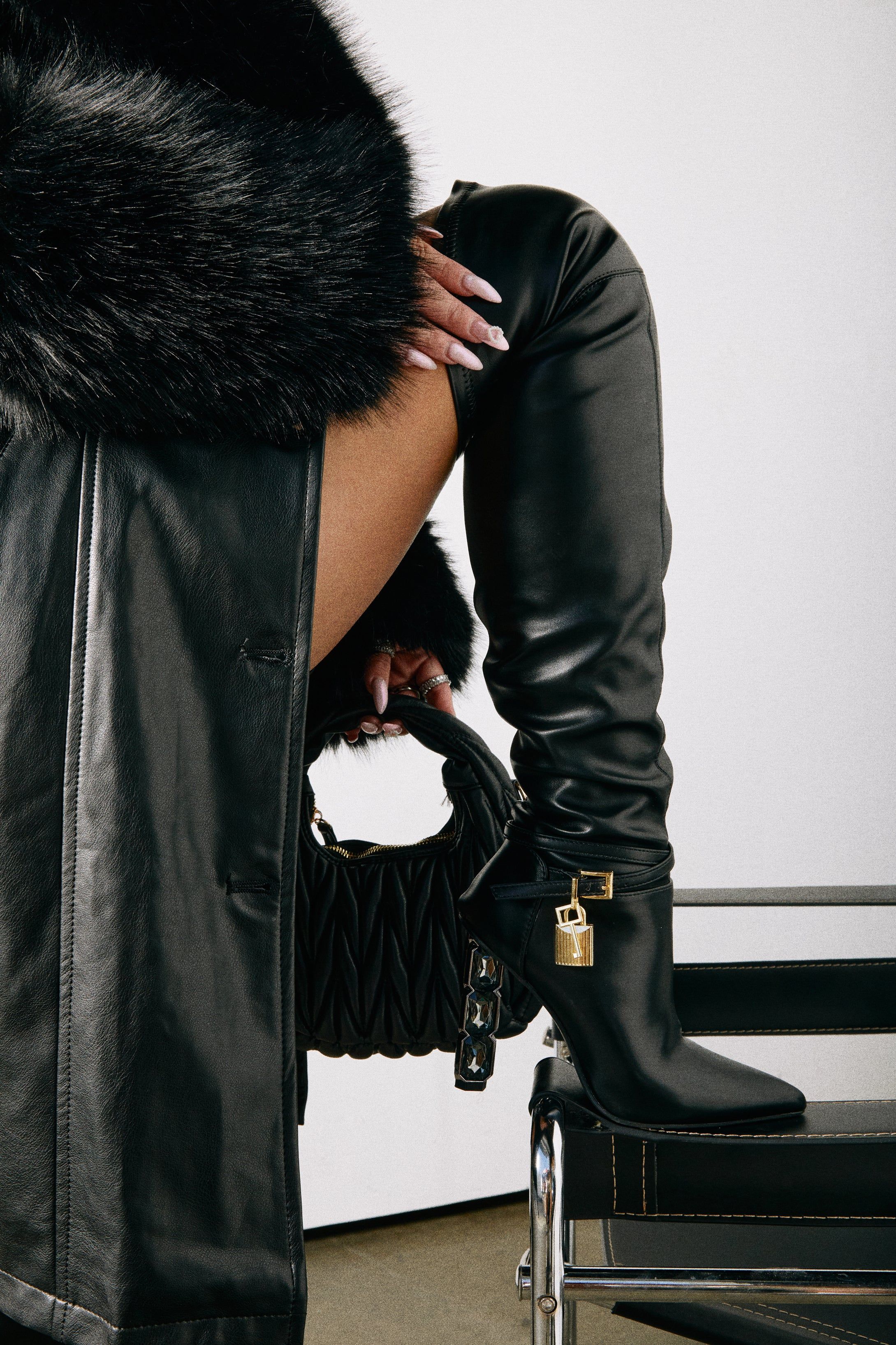 Samira Embellished Heel Over The Knee Boots - Black sold by Miss Lola